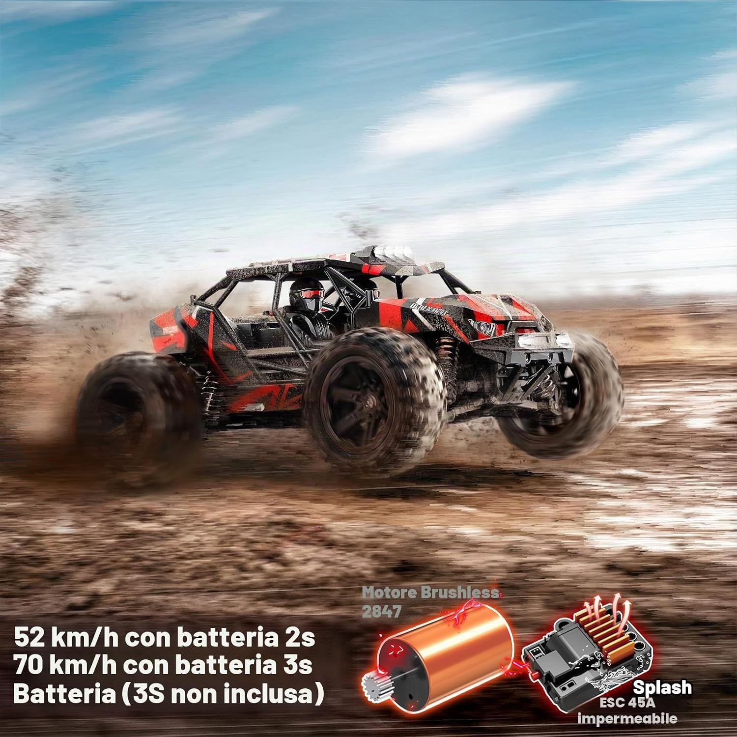 Detalle 2 de Womaqu Macchina Telecomandata Professionale 1:14 – 4WD Brushless, Roll Cage e Telaio Rinforzato