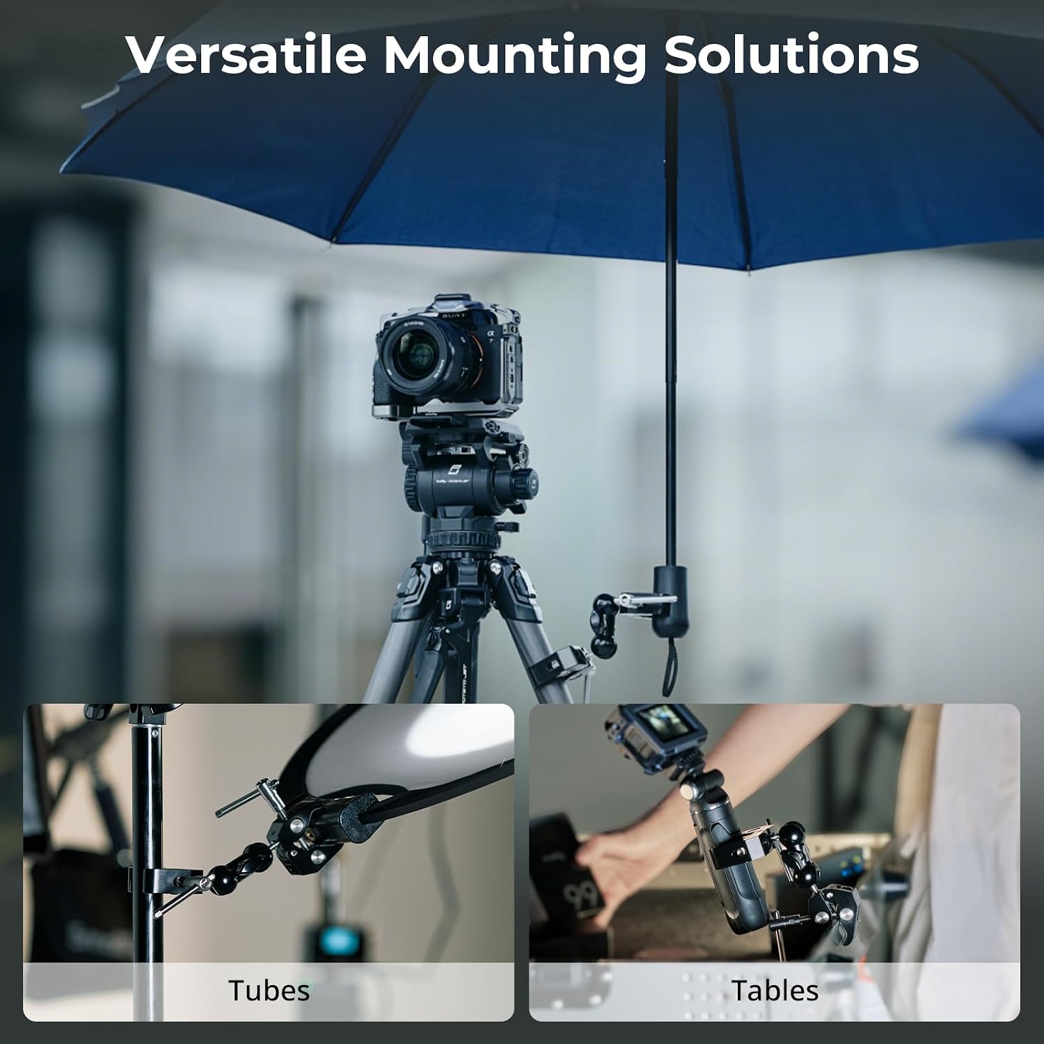 Detalle de SMALLRIG verstellbare Doppel-Klemmhalterung 5331 (Doppelkopf, 15–40 mm Anti-Rutsch) für Fotobeleuchtung & Studio-Stativ