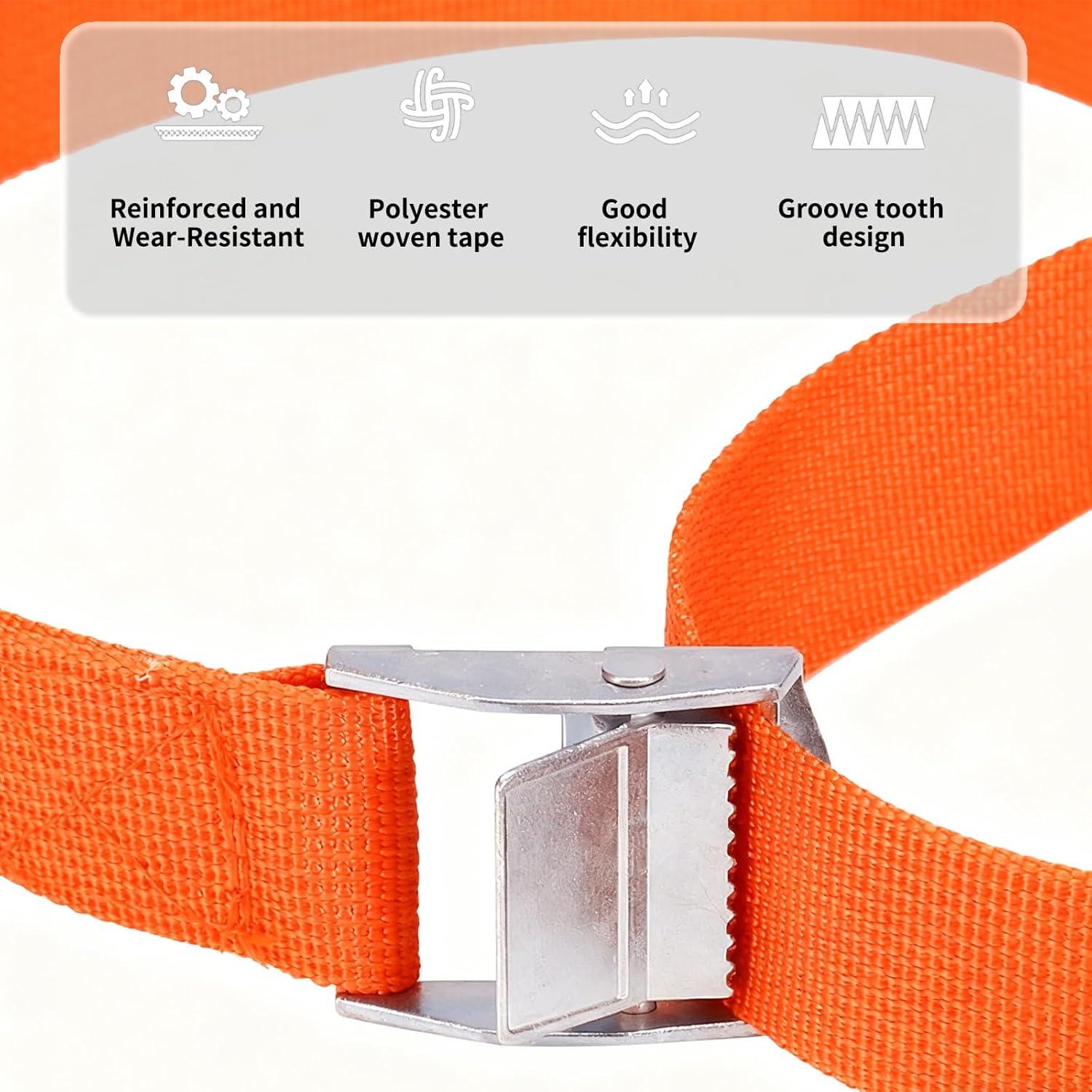 Detalle 2 de Bailinks 4 Pack Ratchet Tie Down Straps 1.5m x 25mm – Heavy Duty, Orange