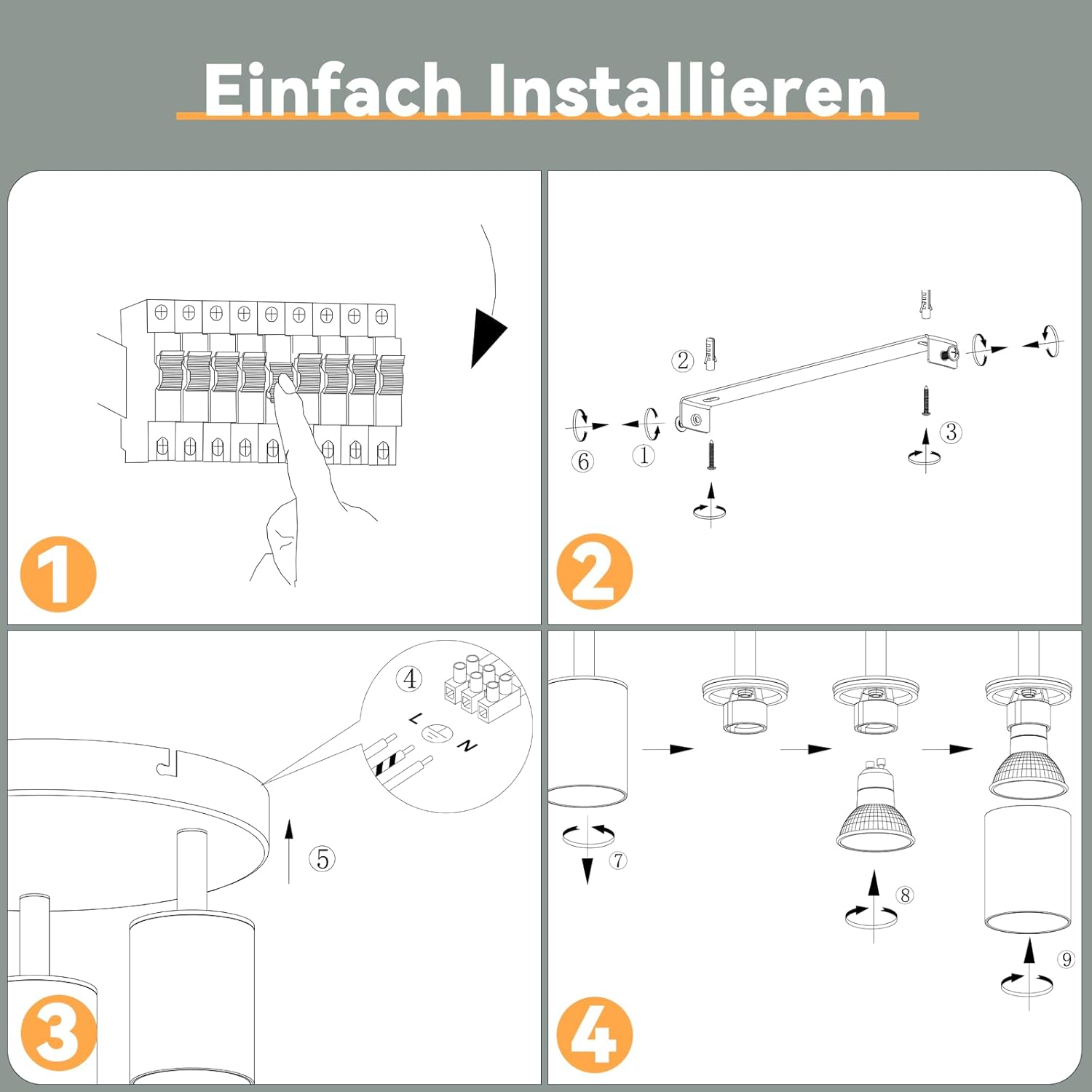 Thumbnail 6 de Homefire Deckenstrahler 3-flammig Deckenlampe Rund mit 350° Schwenkbarkeit – GU10 LED, Weiß