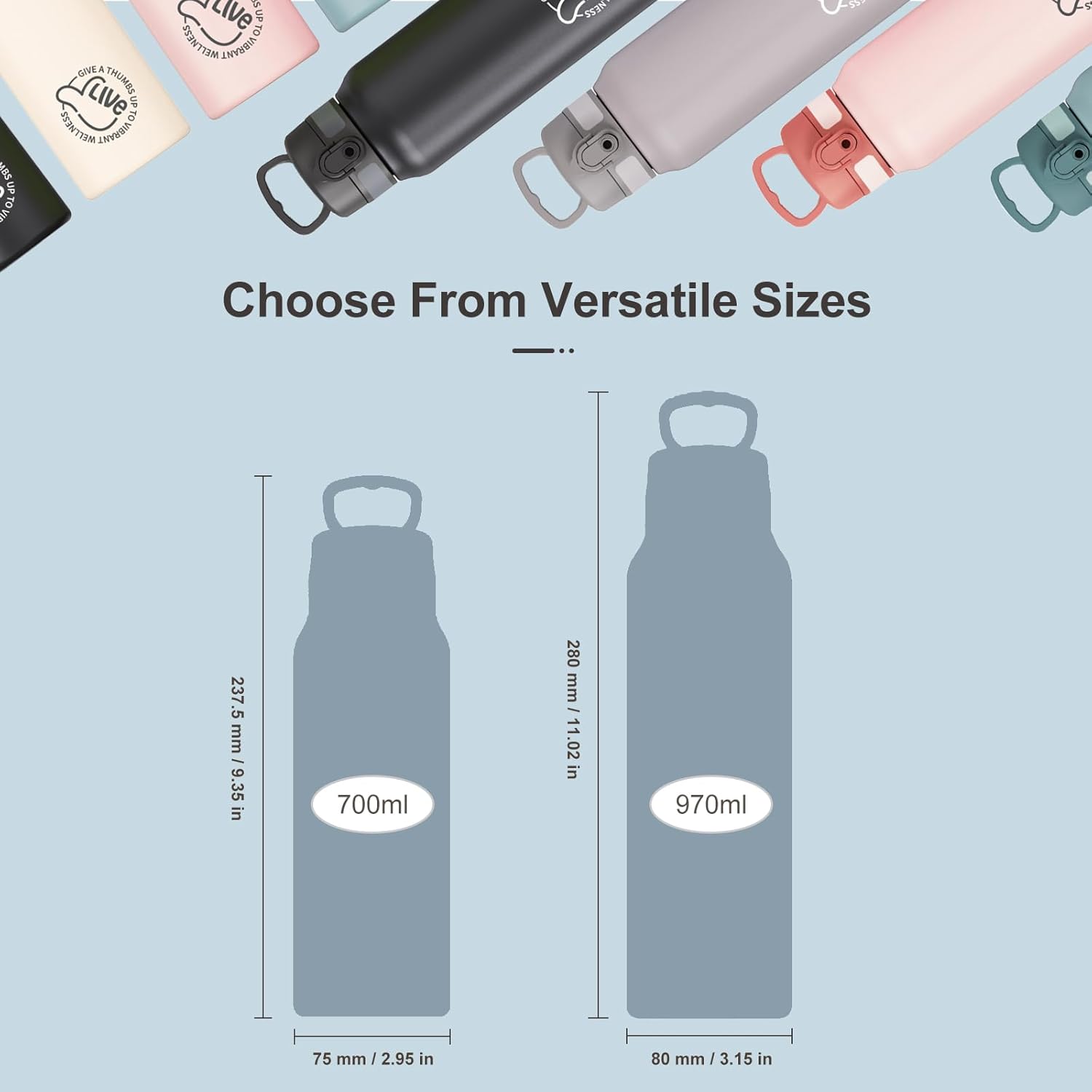 Thumbnail 1 de UZSPACE 700ml Stainless Steel Water Bottle for Kids with Handle — Double-Walled, Leakproof & Portable Ocean Blue