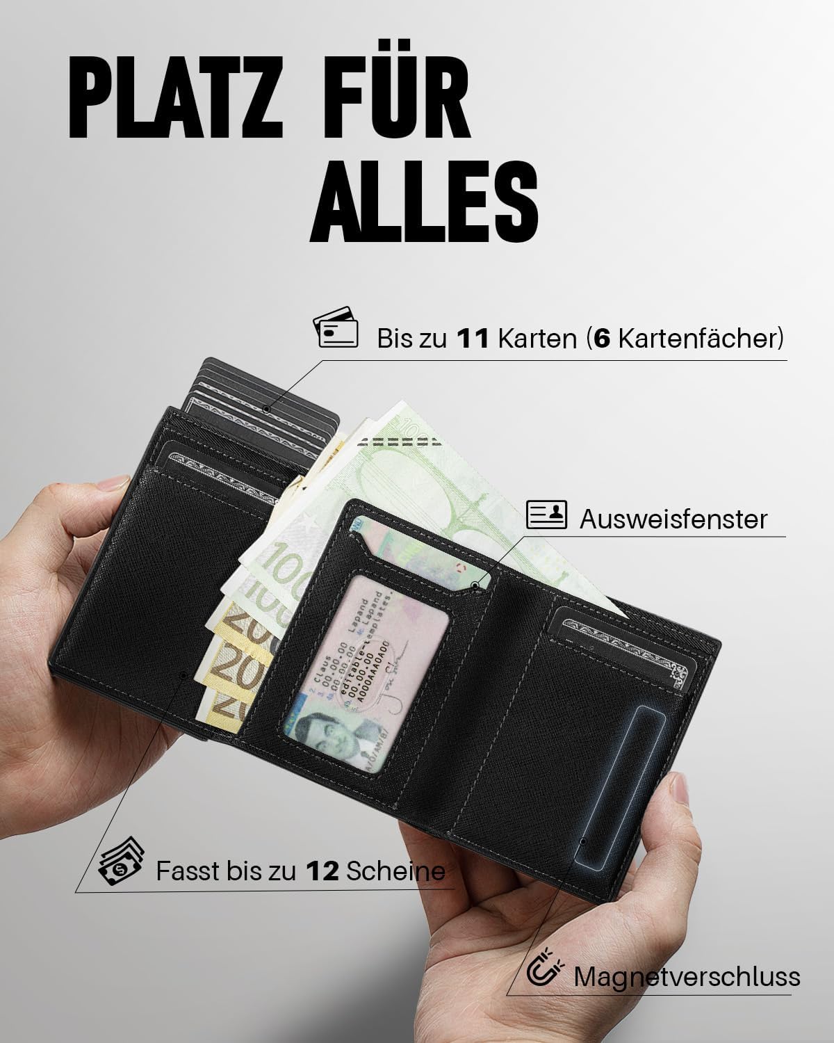 Thumbnail 2 de MYSHION Herren-Geldbörse mit Münzfach, Sichtfenster & RFID-Schutz – Smart Wallet mit 6 Kartenfächern