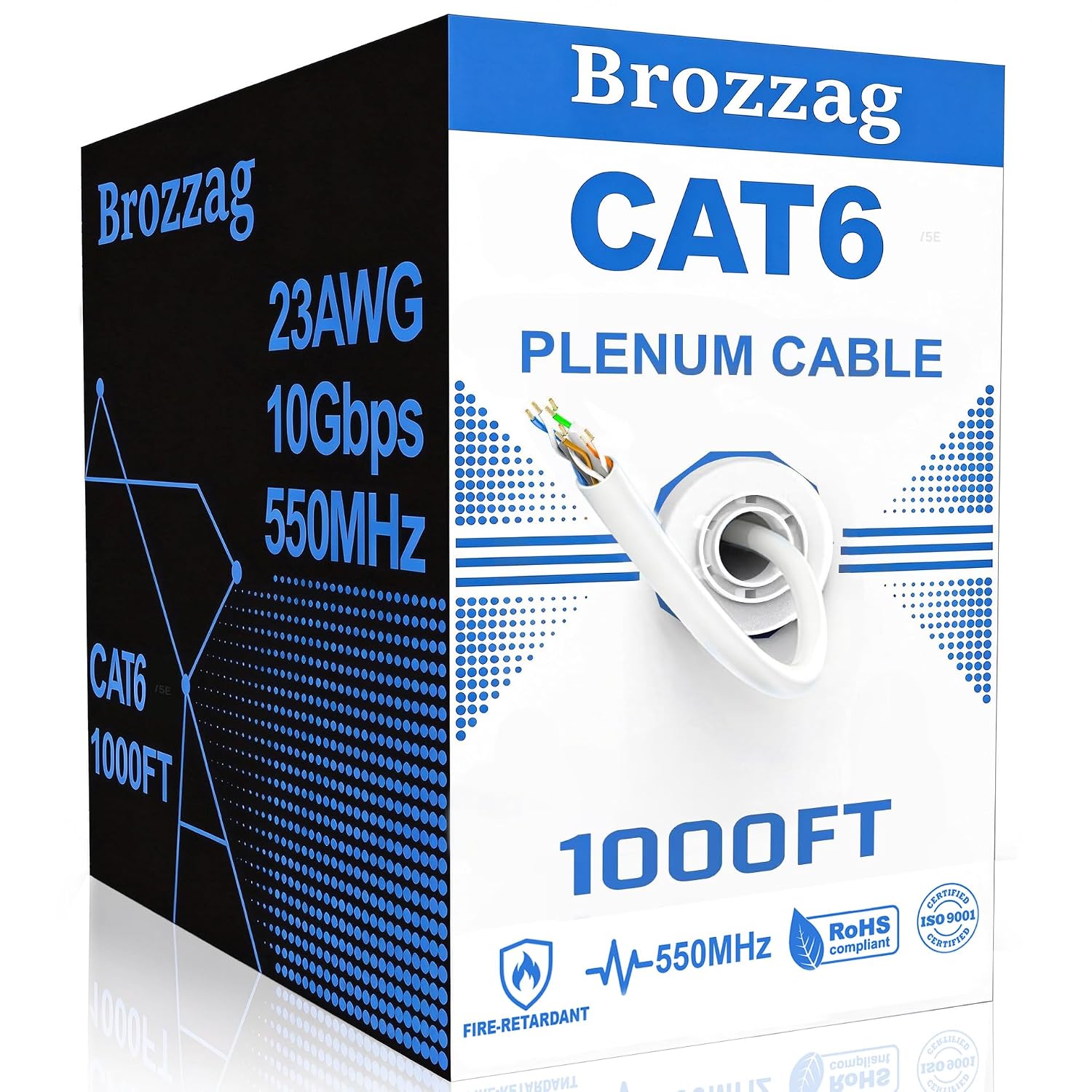 Detalle de Brozzag BG-R-Cat6/5E-1000FT-WT 1000ft Ethernet Cable, 23AWG, 550MHz