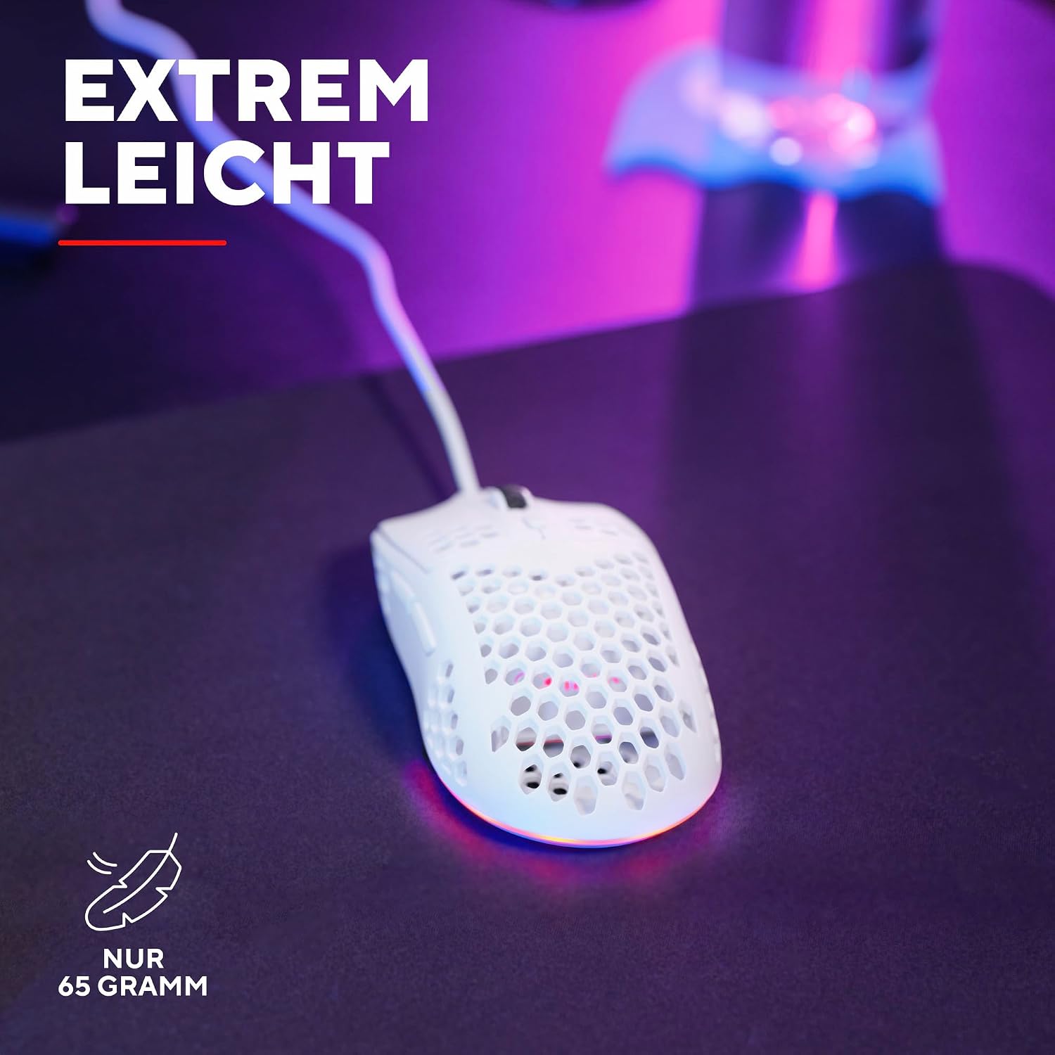 Detalle de GXTrust Helox Gaming Maus USB – Ultraleichtes 65 g Gaming-Original mit DPI 200–6400, 6 Tasten, RGB-Beleuchtung
