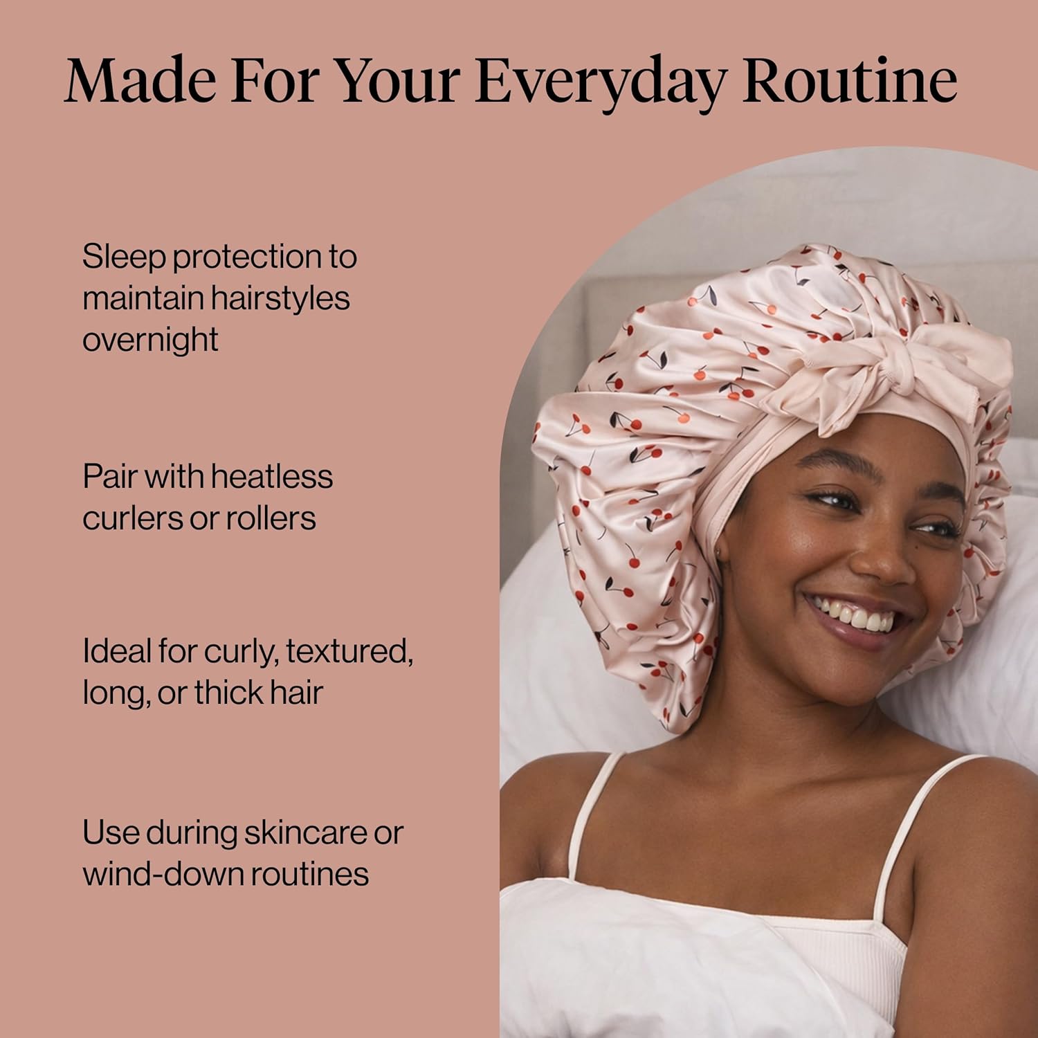 Thumbnail 5 de Kitsch XL Satin Bonnet for Sleeping (Adjustable, Secure Fit) – Cherry Print