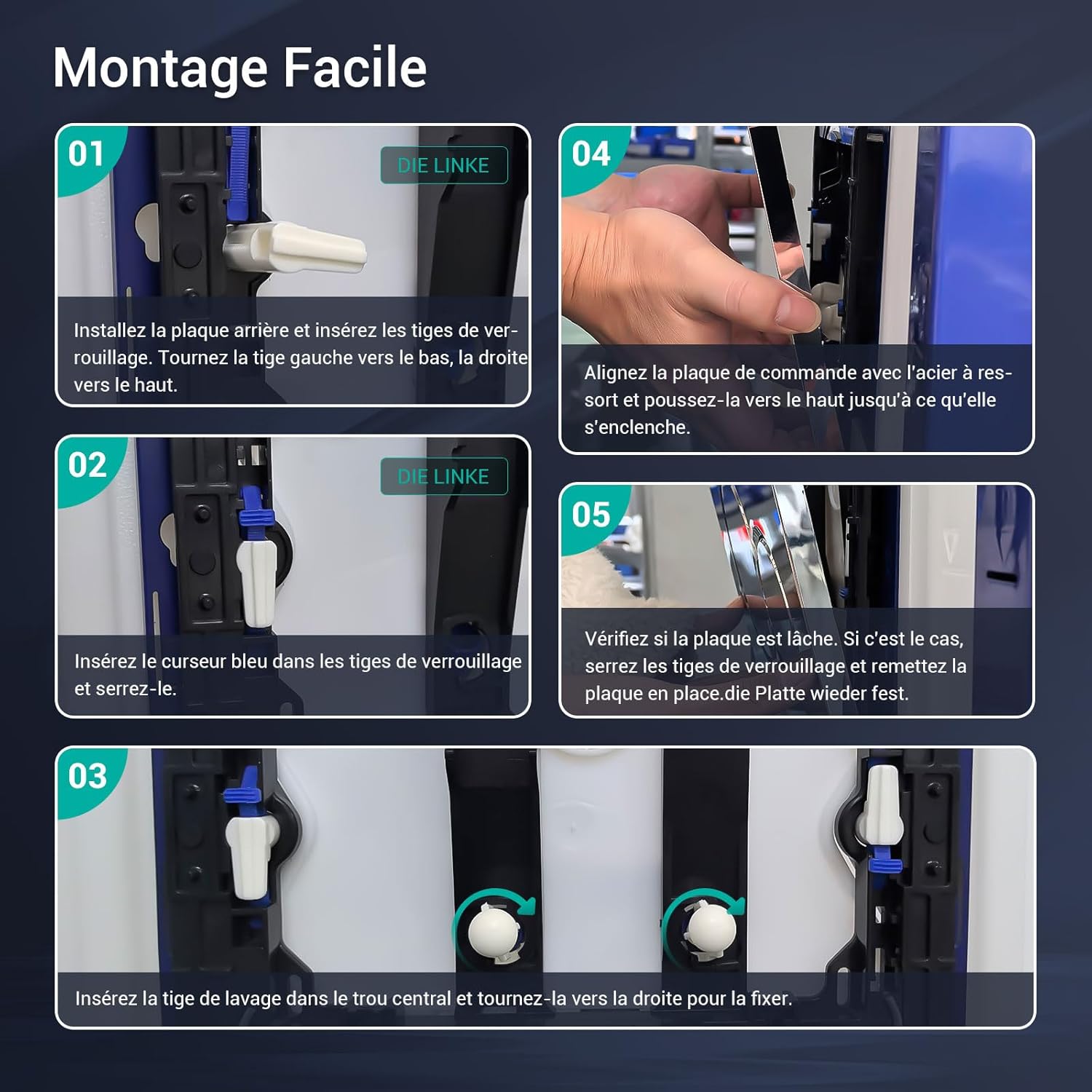 Thumbnail 5 de Empyreal Plaque de déclenchement avec jeu de levier et cadre de montage — compatible Geberit Sigma 01, 20, 30, UP320 et UP300 (Chrome)
