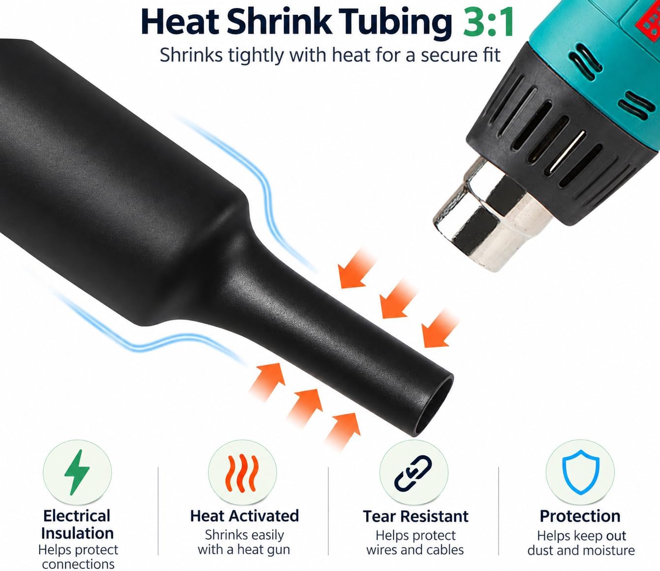 Detalle 2 de Vinabo 400-Piece 3:1 Adhesive-Lined Heat Shrink Tubing Set, Black, 7 Sizes