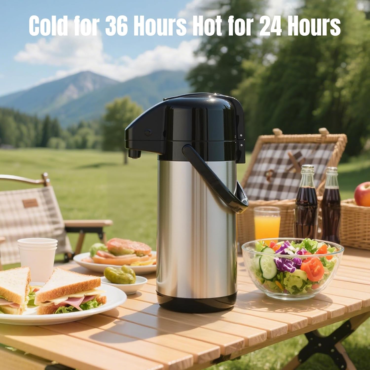 Detalle de Ratrabas Upgraded Airpot Coffee Carafe with Double Pump (84oz/2.5L) — Triple-Function Thermal Dispenser