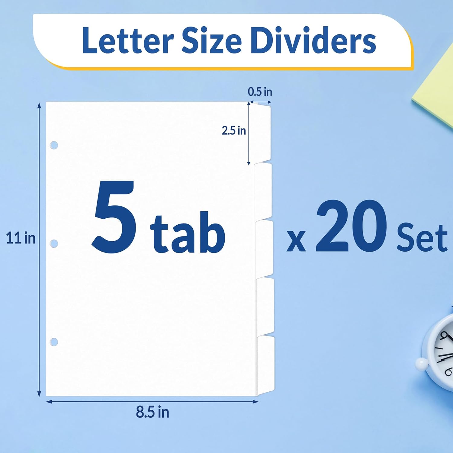 Detalle de SUNEE 5 Tab - 20 Set Binder Dividers, Letter Size, 3-Hole, White Tabs