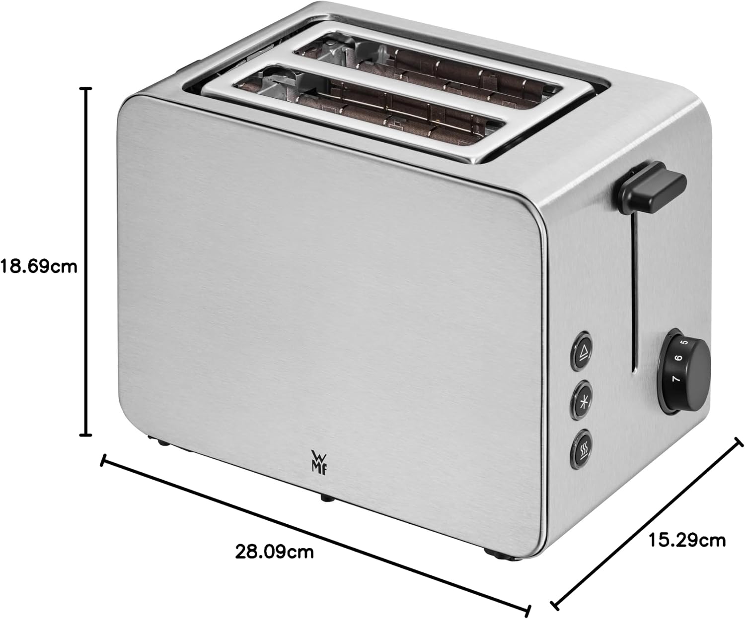 Detalle 1 de WMF Stelio Broodrooster Edition: 2 sleuven, 7 standen, 900 W, Cromargan
