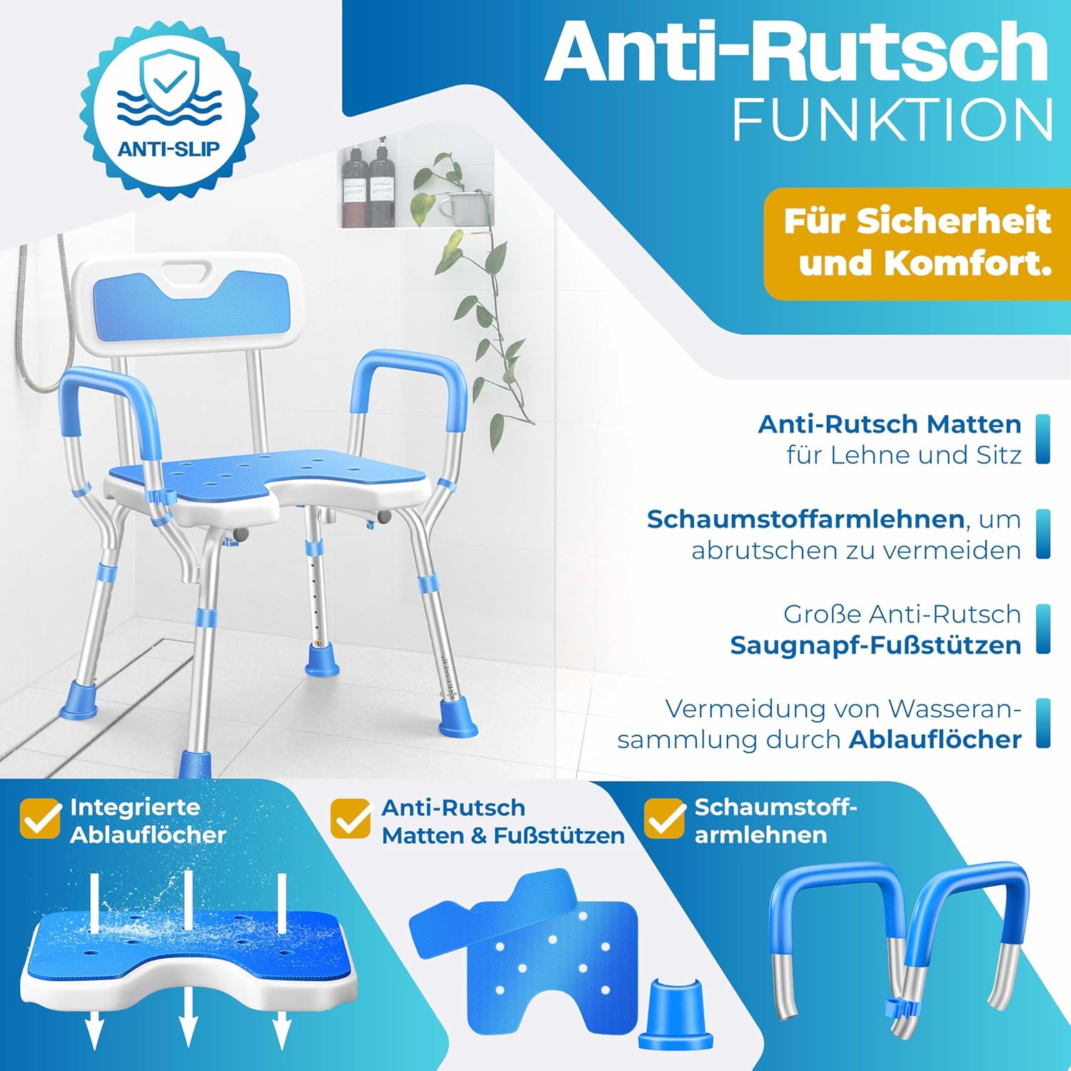 Thumbnail 2 de KESSER Duschhocker mit Lehne – vielseitiger Duschstuhl, 150 kg belastbar, 6 Höhenstufen 38–54 cm