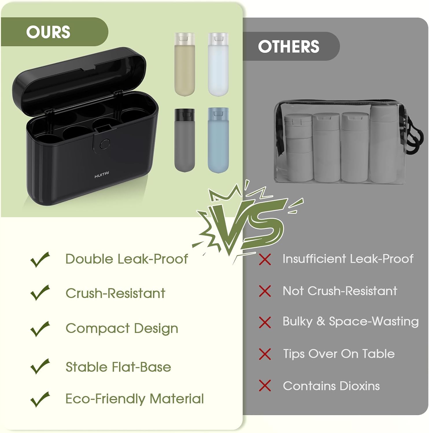 Thumbnail 4 de HUITAI Travel Bottles with Case, 4x2oz TSA Approved – Leak-Proof & Portable