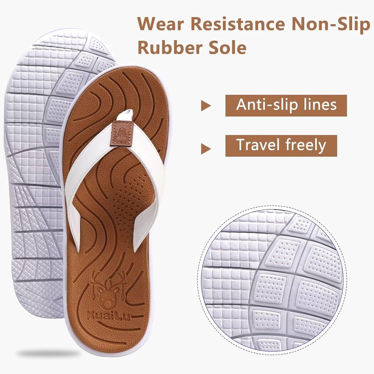 Thumbnail 5 de KuaiLu Damen Flip Flops – Weiches Leder & rutschfestes Sohlenkonzept für Urlaub, Strand & Alltag