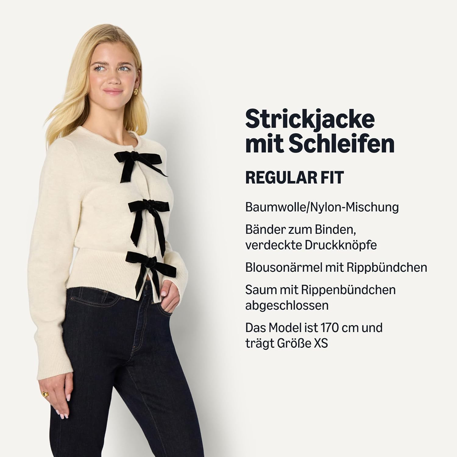 Detalle 2 de Amazon Essentials Damen Strickjacke mit Schleifenverschluss – Regular Fit, Lange Ärmel