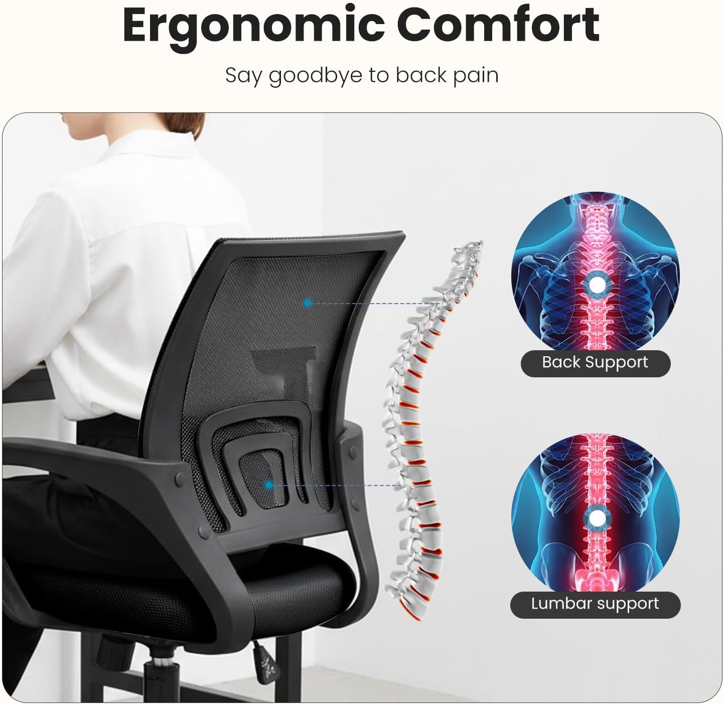 Detalle de DUMOS 1411-H3-KA-22 Ergonomic Office Chair, Mesh Back, Lumbar Support