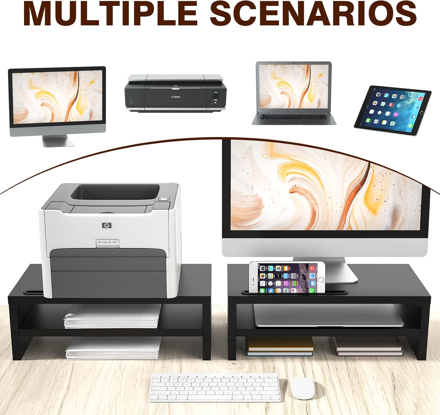 Thumbnail 2 de Rfiver Wood Monitor Stand Riser with Smartphone Holder and Cable Management (Black)