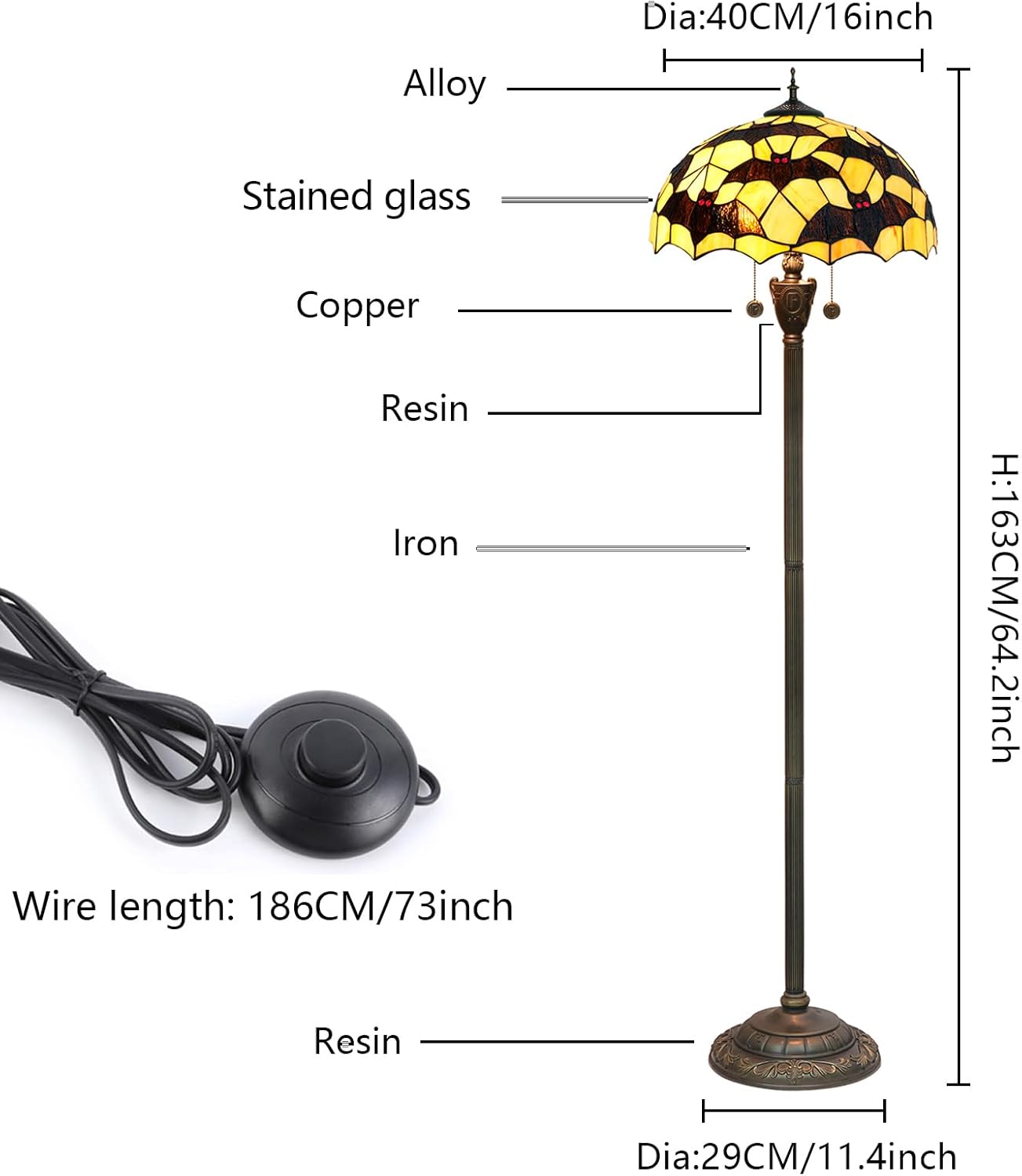 Thumbnail 5 de NUODITOS Tiffany Black Bats Floor Lamp — Vintage Stained Glass, Bright Yet Gentle Illumination