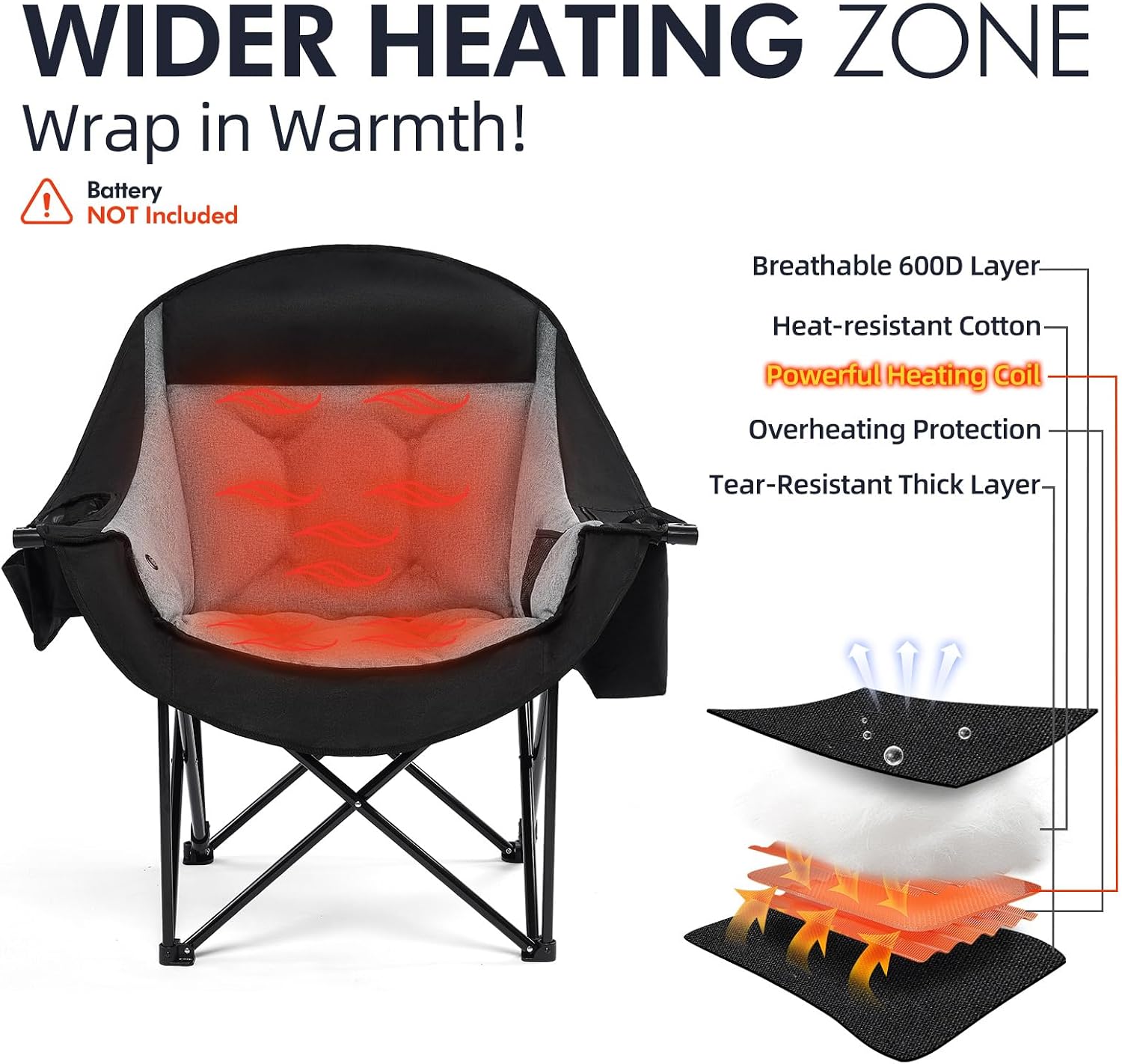Detalle de PUVASIA PW-RC739E-HS1 Heated Oversized Camping Chair with Dual-Zone Heating