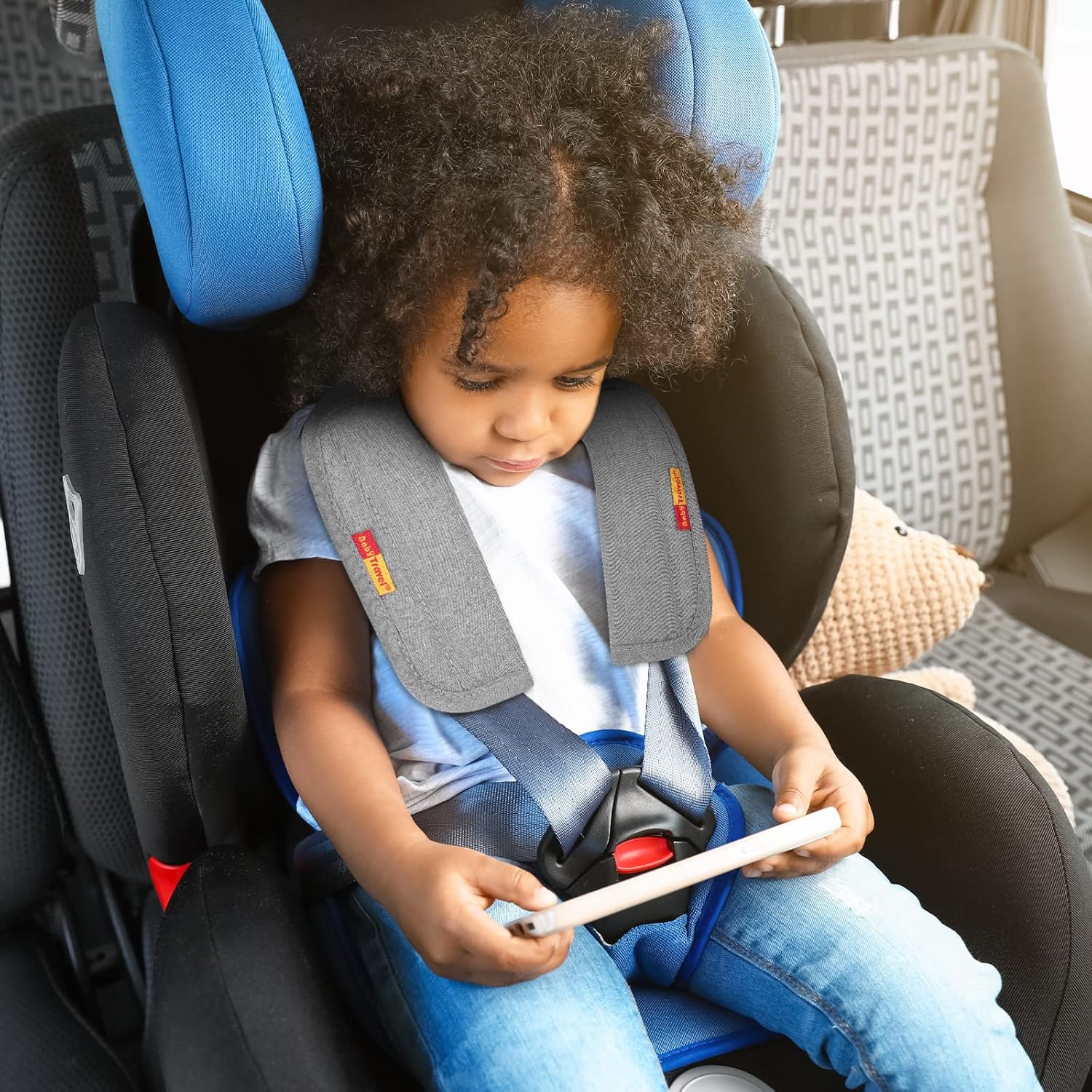 Detalle de URAQT Baby Sicherheitsgurt Schulterpolster (2 Stück) – atmungsaktiv, universell für Autositze und Kinderwagen