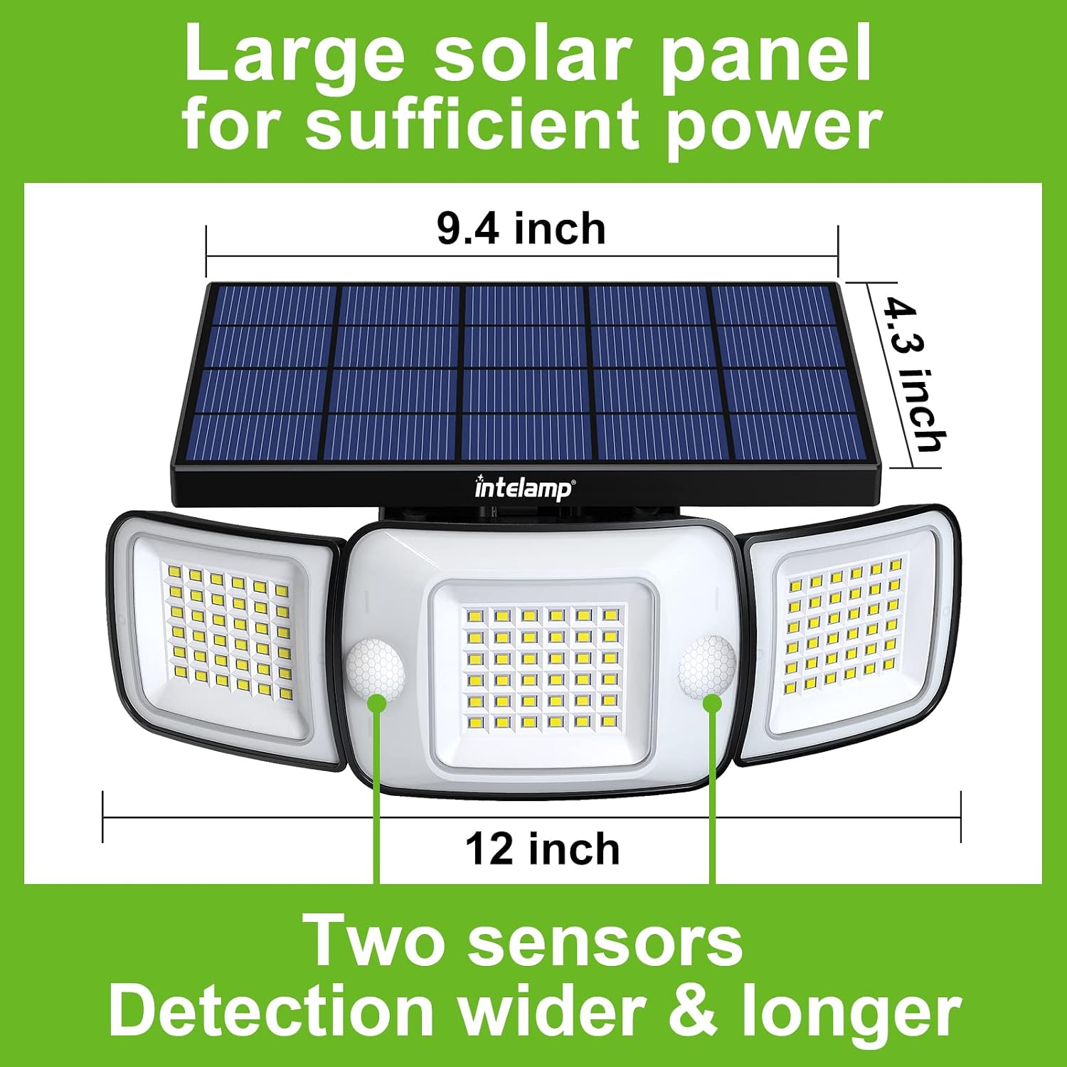 Detalle de intelamp Solar Outdoor Floodlight with Dual Motion Sensors, 270° Lighting and 3 Modes