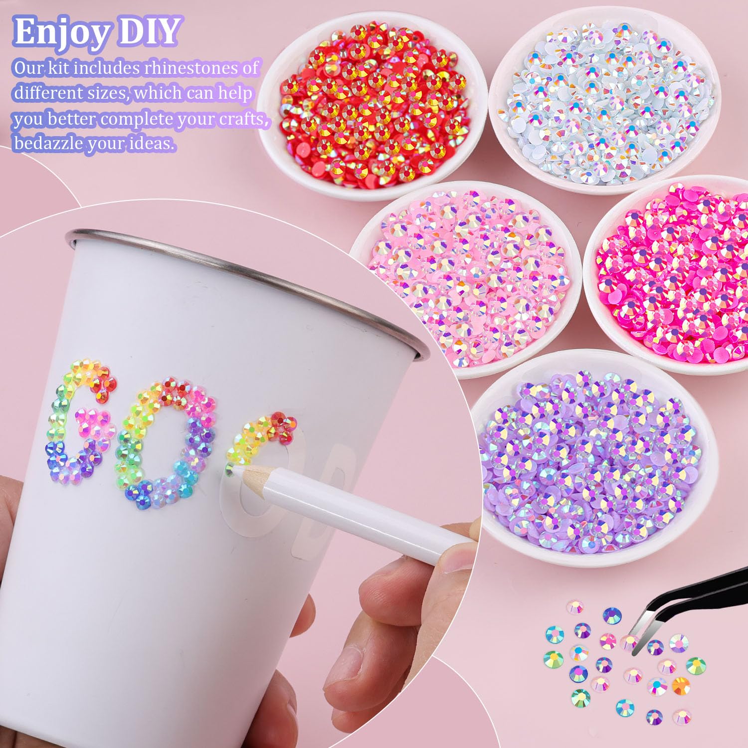 Thumbnail 2 de 32000-Piece Resin Jelly Rhinestones Kit with B-7000 Jewelry Glue, 3mm Flatback Gems (Multicolor)