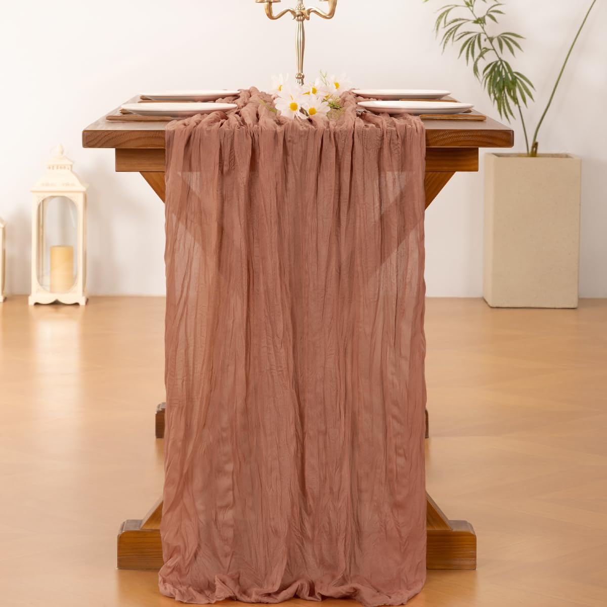 Detalle de Socomi 10pcs Dusty Rose Cheesecloth Table Runner 120in 🏺