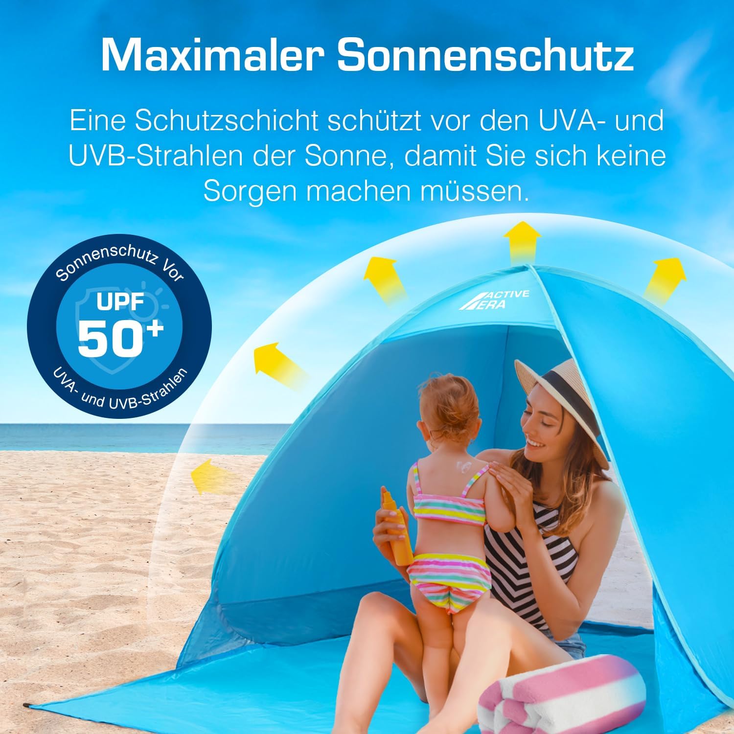 Detalle de Active Era Pop Up Strandmuschel mit UV-Schutz UPF 50+ (2–3 Personen) – Blau
