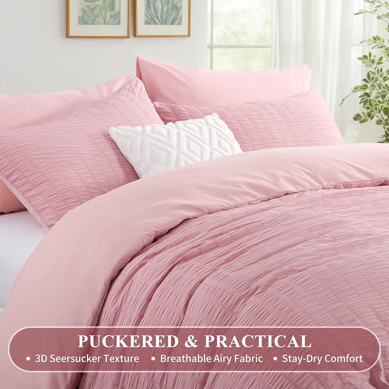 Thumbnail 3 de Aisbo Pink Seersucker Duvet Cover Set 3pc