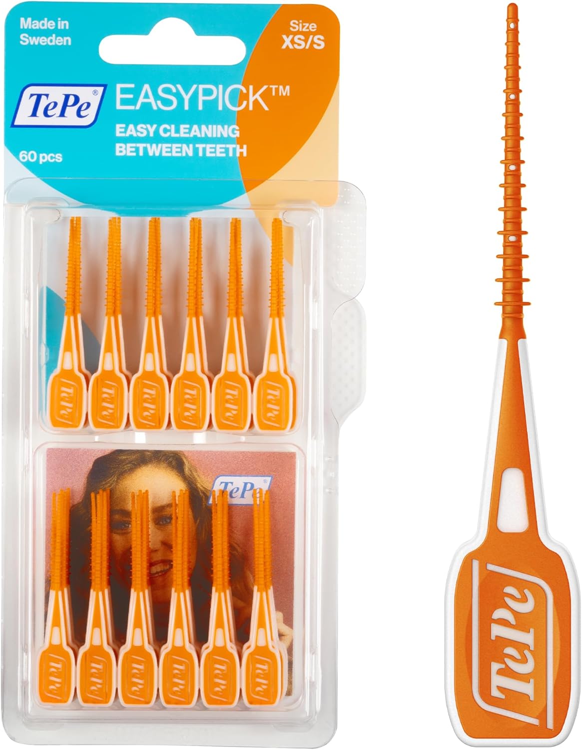 Detalle de TePe EasyPick Toothpicks (Orange, ISO XS-S) – 60pcs for Narrow Gaps
