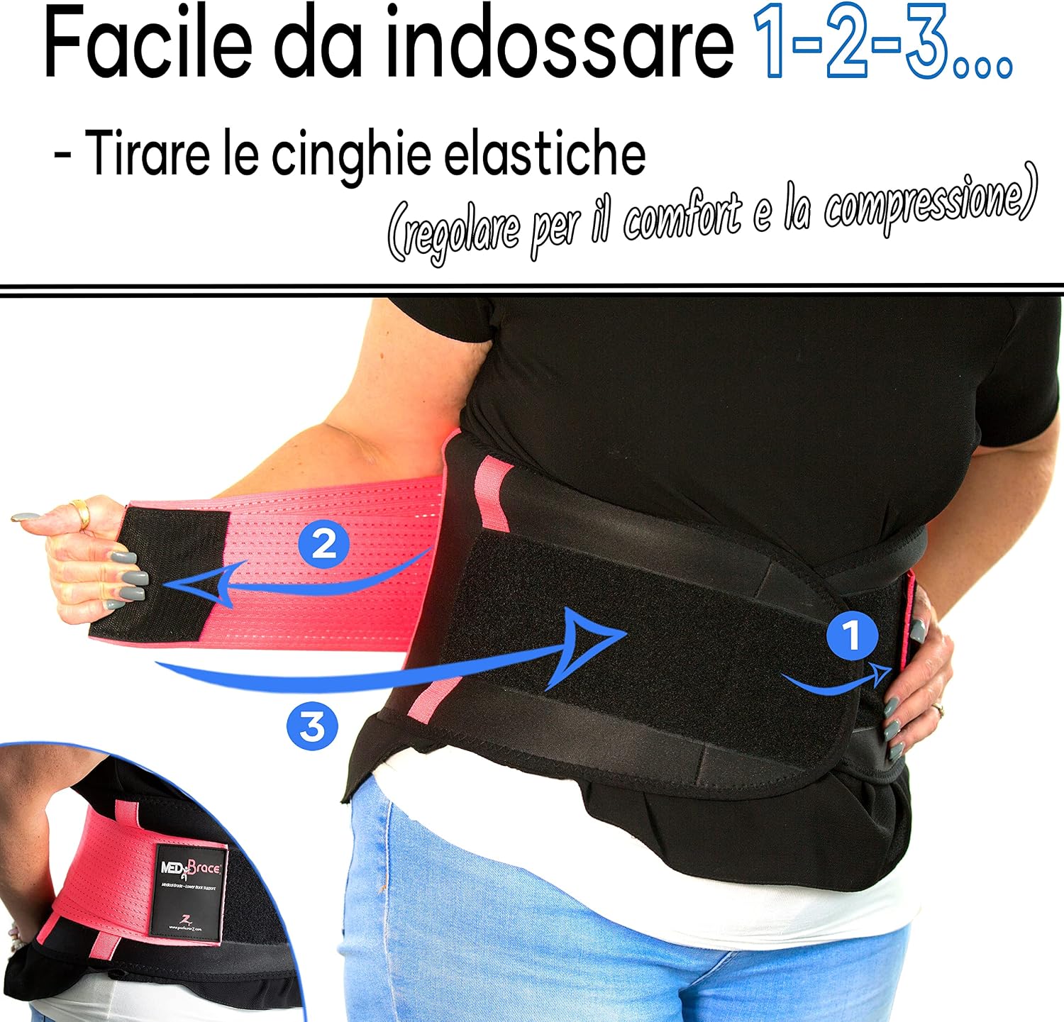 Detalle de MEDiBrace Fascia lombare elasticizzata con 4 stecche in plastica per mal di schiena, sciatica e stenosi spinale