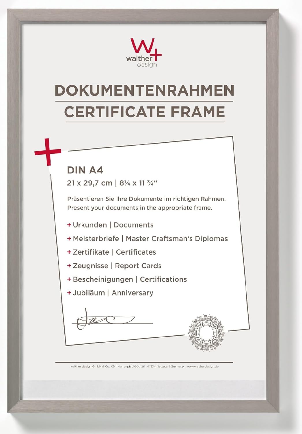 Imagen de Walther design Cadre Photo Acier 21 x 29,7 cm (DIN A4) – Cadre Aluminium AJ130D en OfertitasTOP