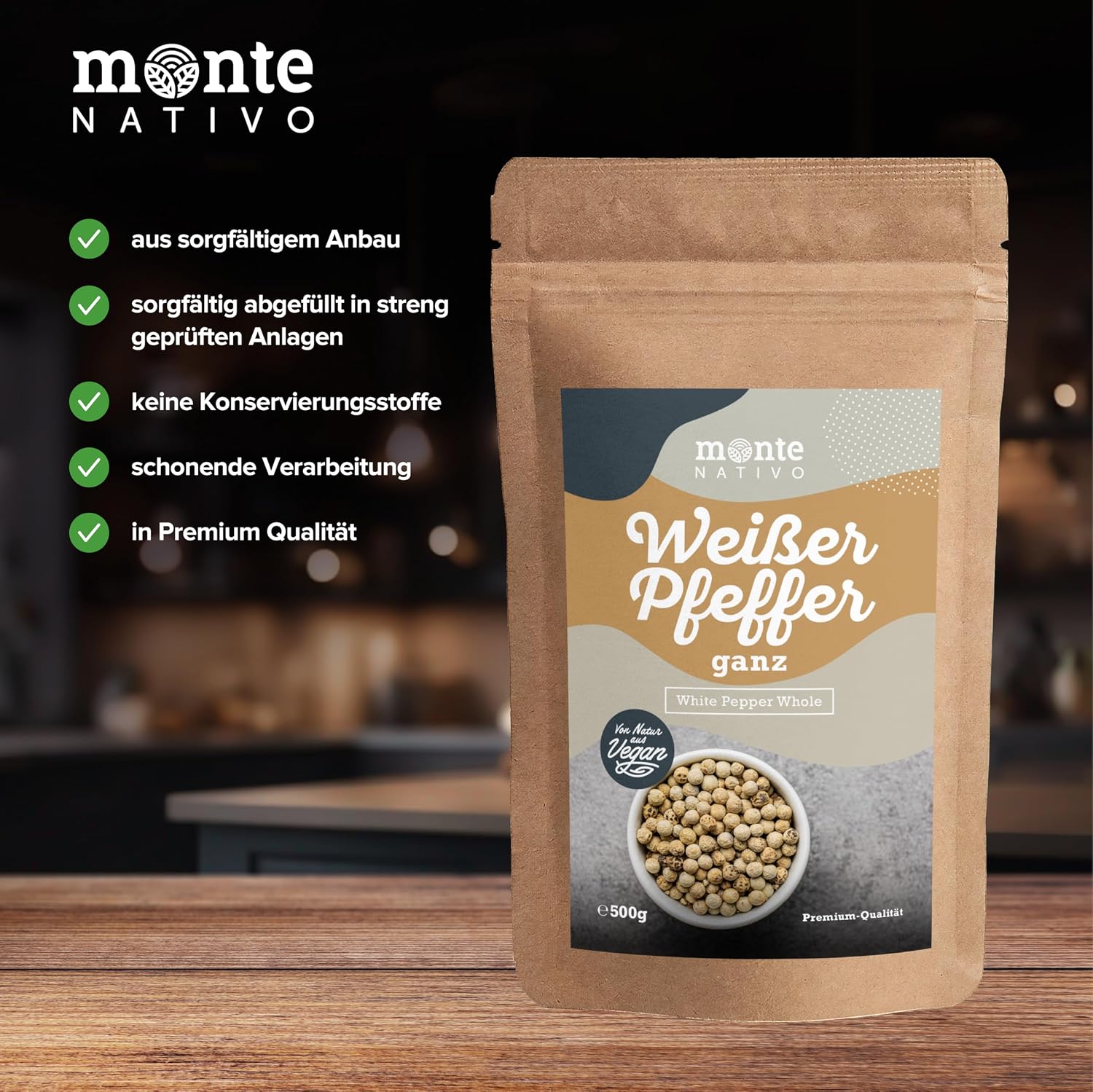 Detalle de Weiße Pfefferkörner Monte Nativo (500 g) – ganz, zum Kochen und Würzen