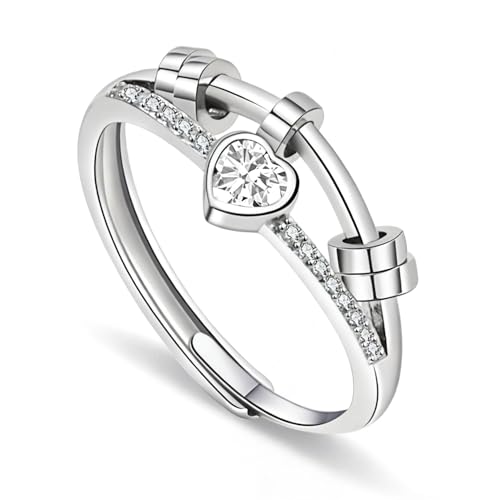 Detalle de GAZIL Bague Fidget Double Couche Réglable – Anneau Anti-anxiété Argent et Zirconium (Blanc)