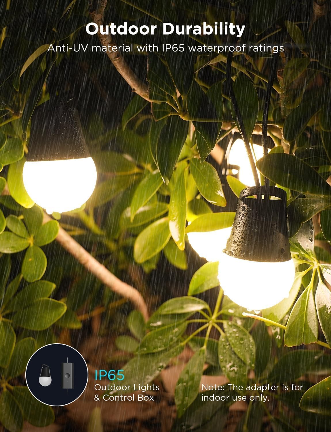 Detalle de Govee Outdoor Smart String Lights 2 (30m) — dimmable RGBICW outdoor lights with Alexa & Google Assistant