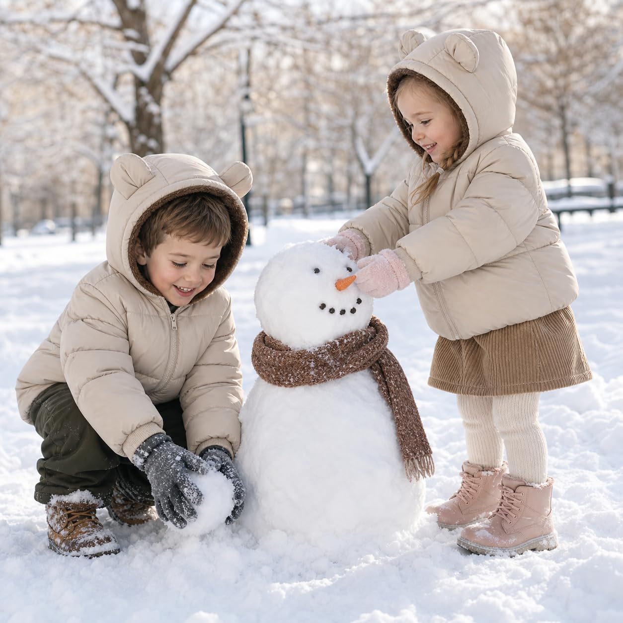 Detalle 2 de JiAmy winterjas voor kinderen met berenoortjes, fleecevoering en ritssluiting