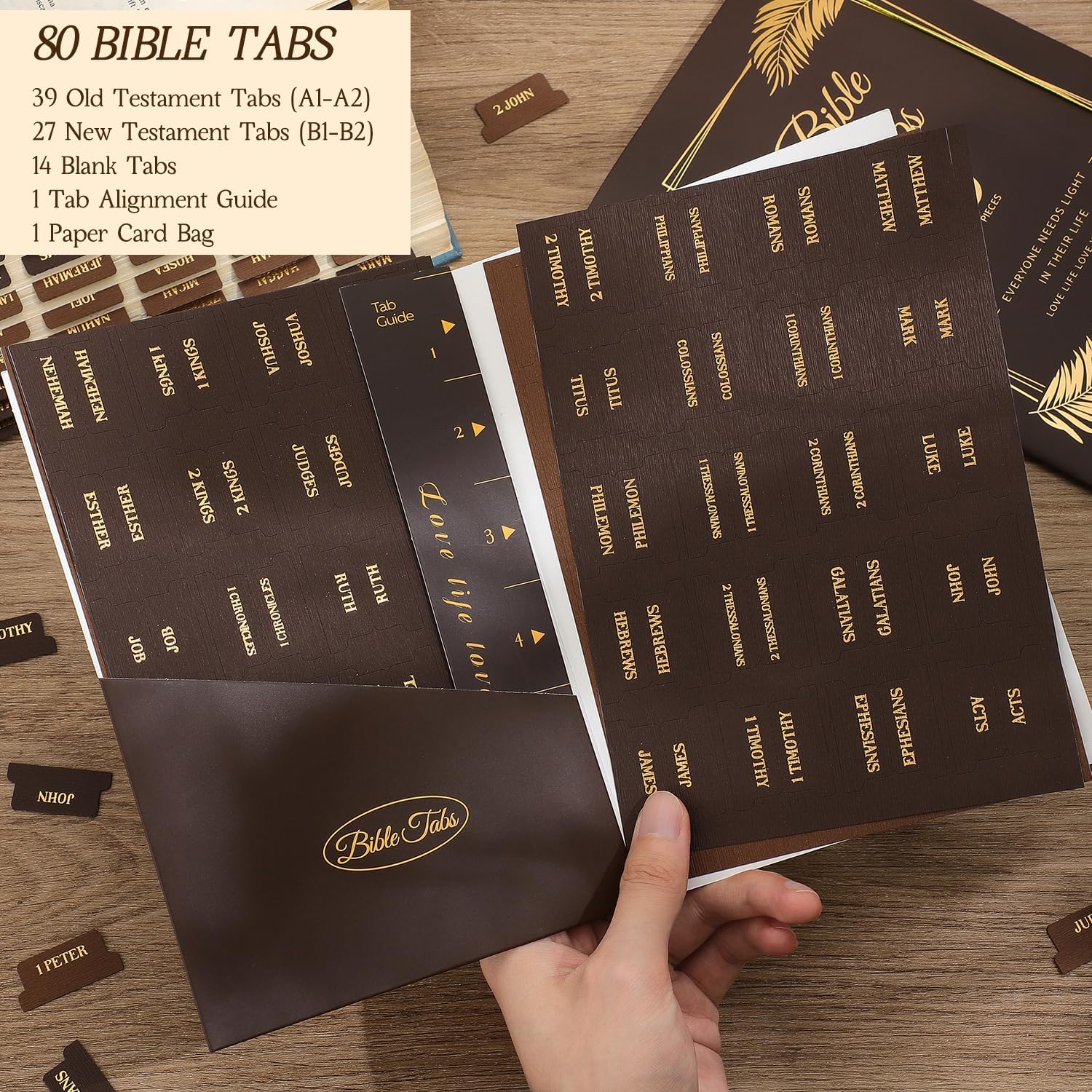 Thumbnail 6 de VYRANA LLTZZSYT Bible Tabs, 80-Piece Chestnut Woodgrain Set with Gold Foil