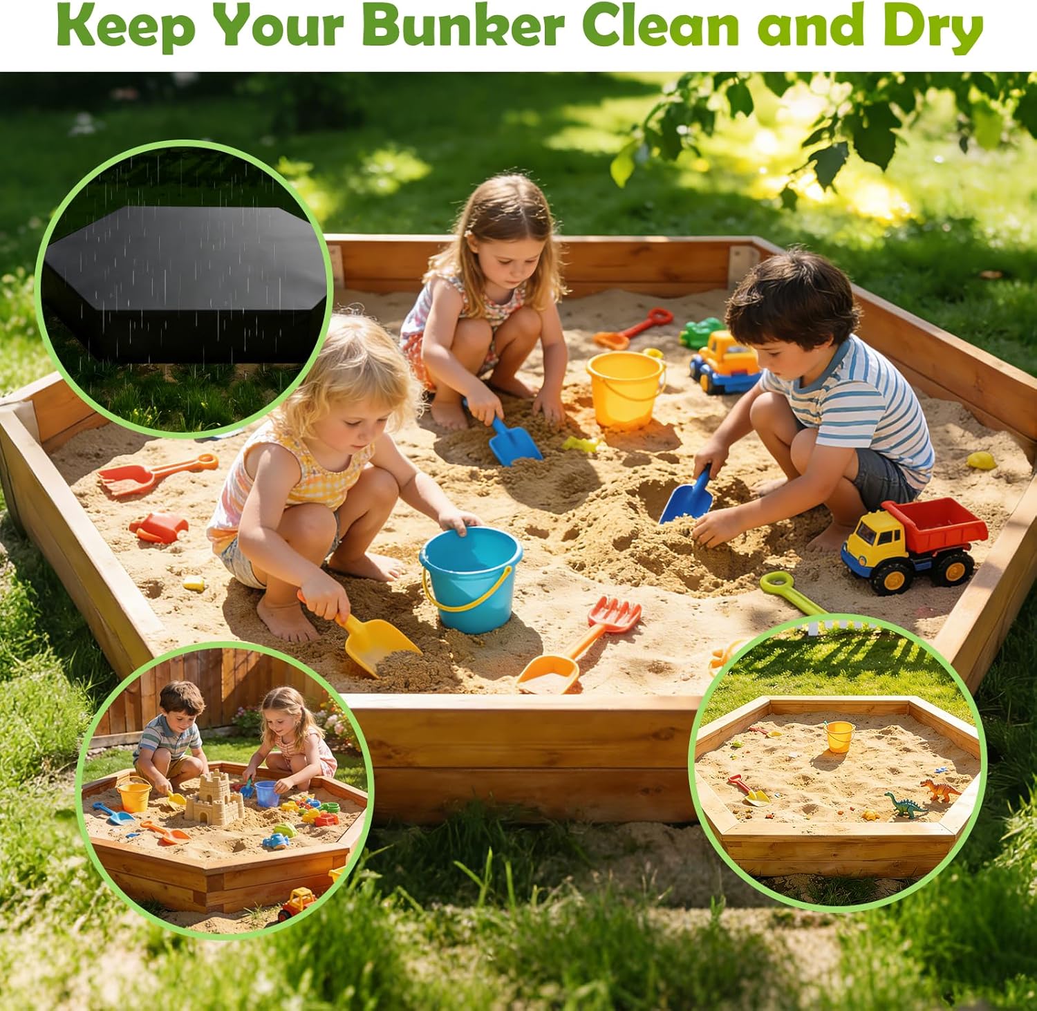 Thumbnail 5 de VTMJ Sandkasten-Abdeckung 180 x 150 cm (Sechseck) aus 210D Oxford mit Kordelzug