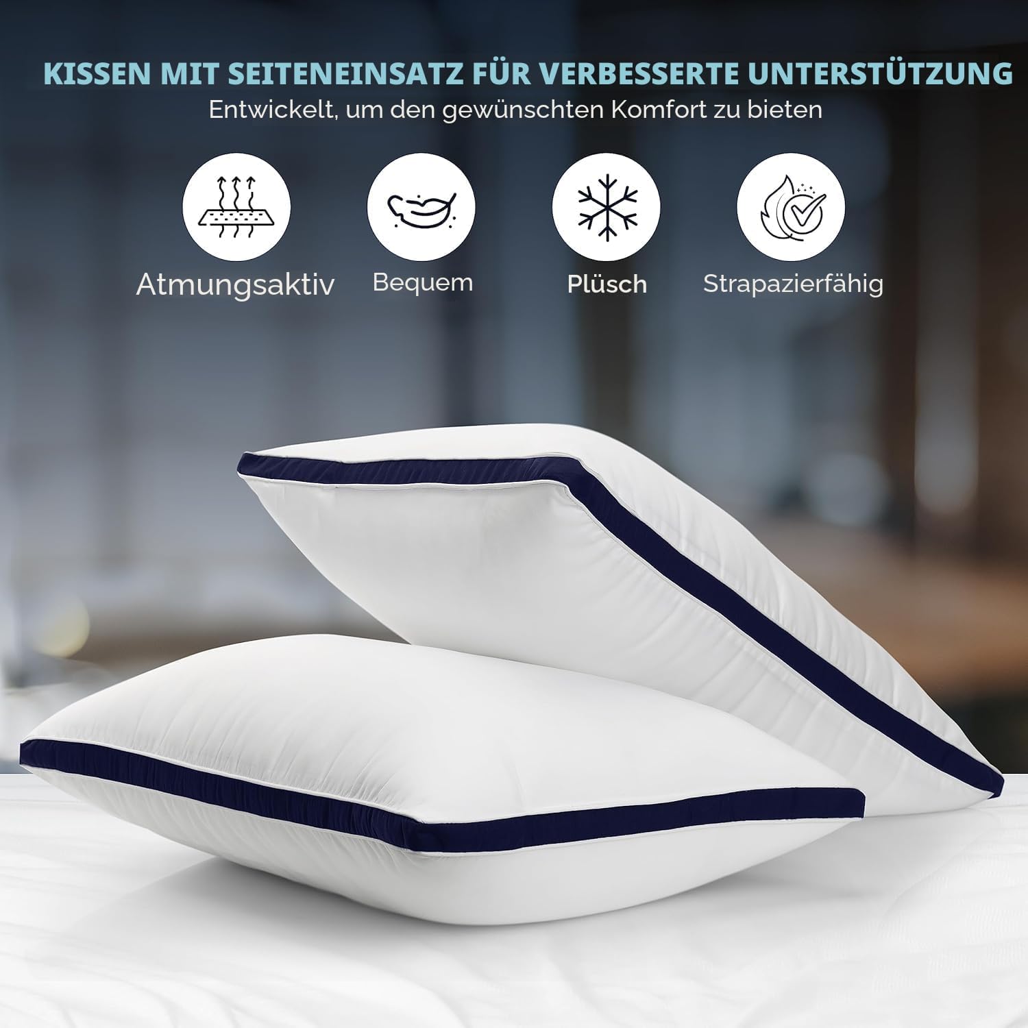 Detalle 2 de Utopia Bedding Kopfkissen 40x80 2er Set – Premium Schlafkissen mit gebürstetem Bezug, Marineblau