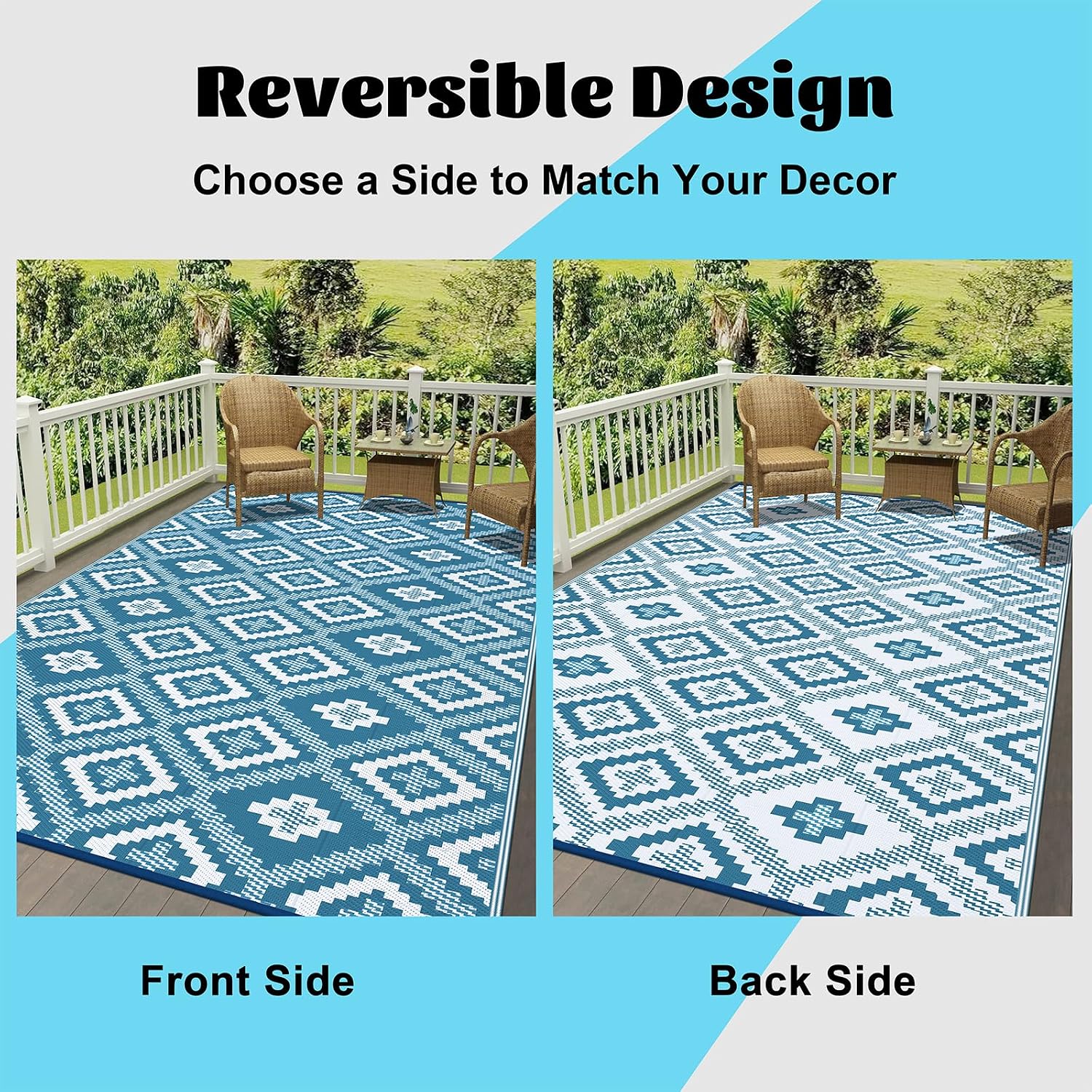 Detalle de Enyhom Extra Large Outdoor Rug Waterproof 270 x 360 cm (Teal Blue)