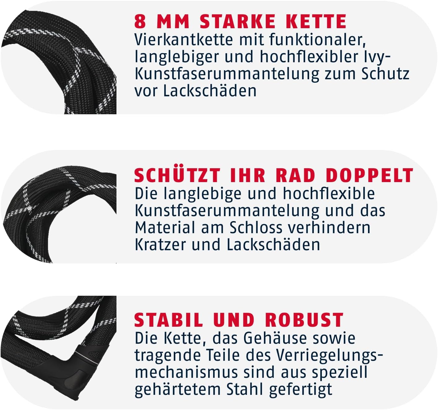Detalle 2 de ABUS Kettenschloss Iven Chain 8210 – 140 cm, gehärteter Stahl, Kunstfaserummantelung