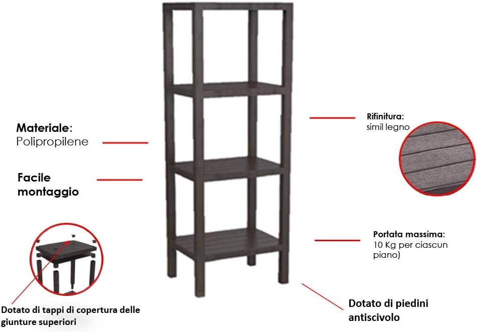 Thumbnail 3 de TATAY Scaffale Bagno a 4 ripiani Lombok marrone (fino a 40 kg) con opzione Quick Fix