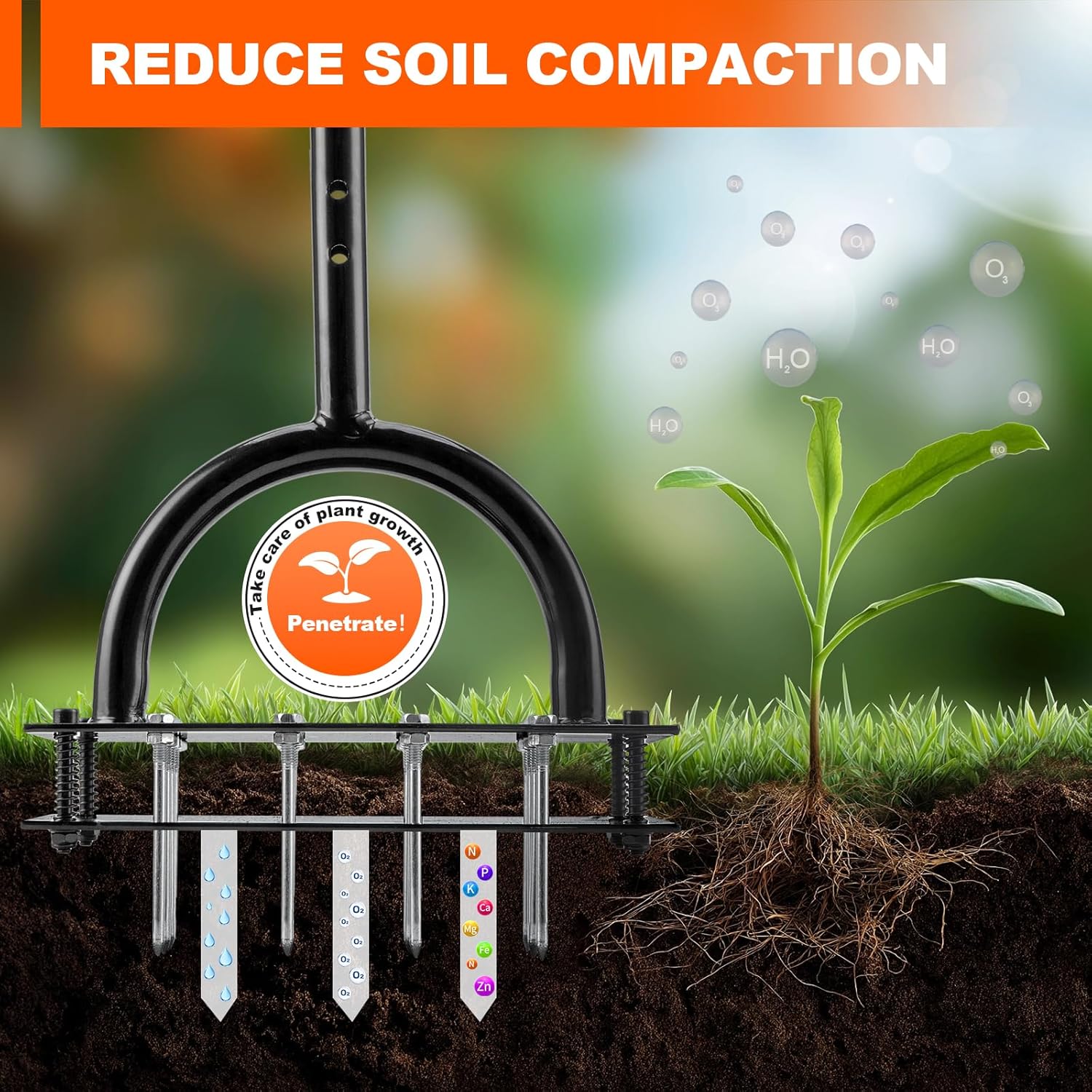 Detalle 2 de Bluesea Lawn Aerator with 16 Spikes, T-Handle and Automatic Soil Release