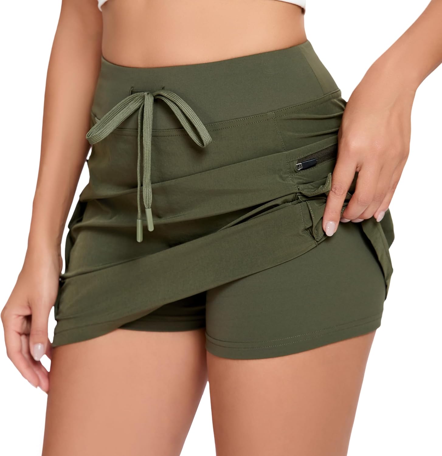 Detalle 2 de Timuspo Damen Cargo Rock mit Hose Drunter – schnelltrocknend, elastischer Bund, 4 Taschen