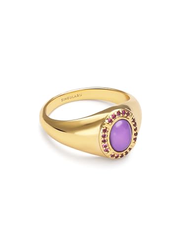 Detalle de SINGULARU Bague Amanda Violet Plaqué Or – Chevalière Amanda Violet en laiton doré