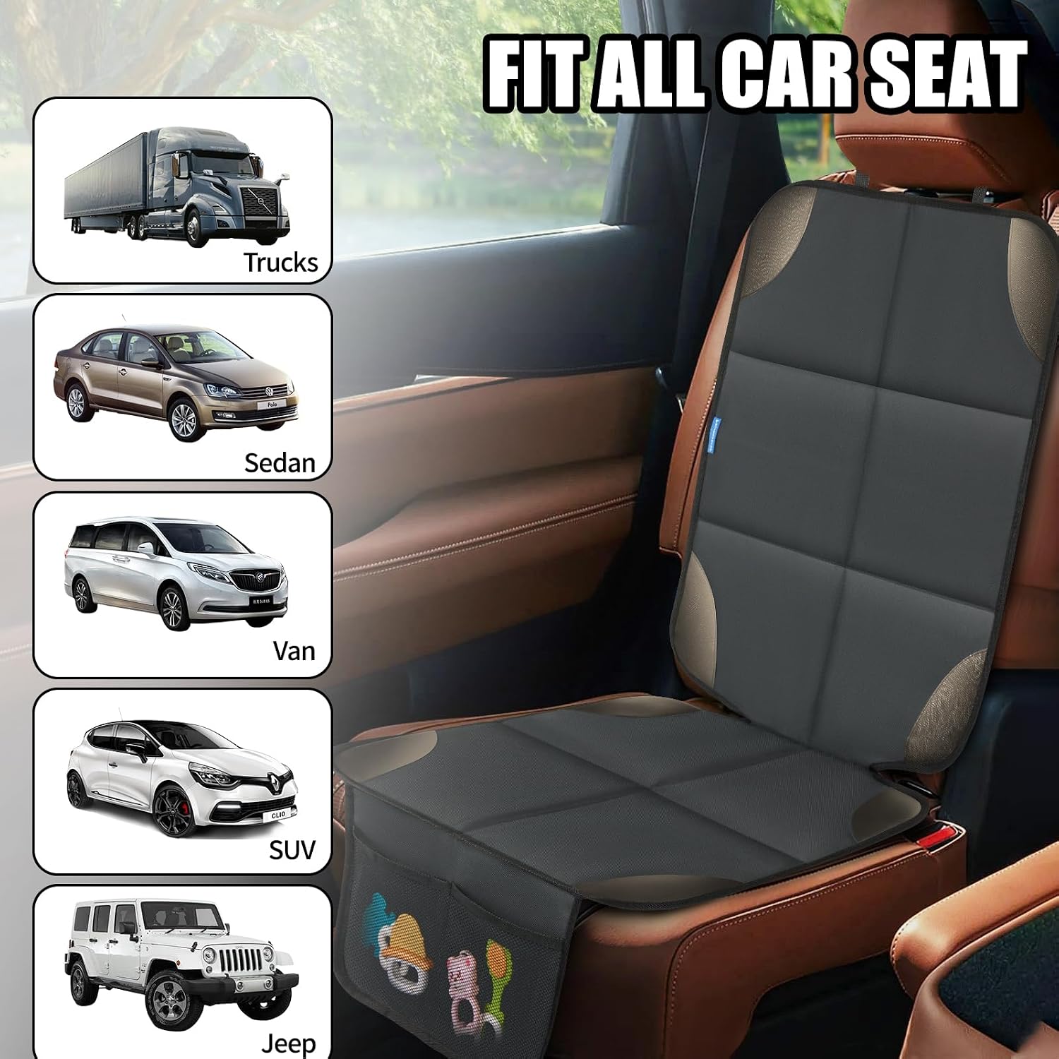 Thumbnail 6 de Psumuabrre Protection de siège voiture pour enfant imperméable antidérapante avec poches de rangement (compatible ISOFIX), gris foncé – 2 pièces