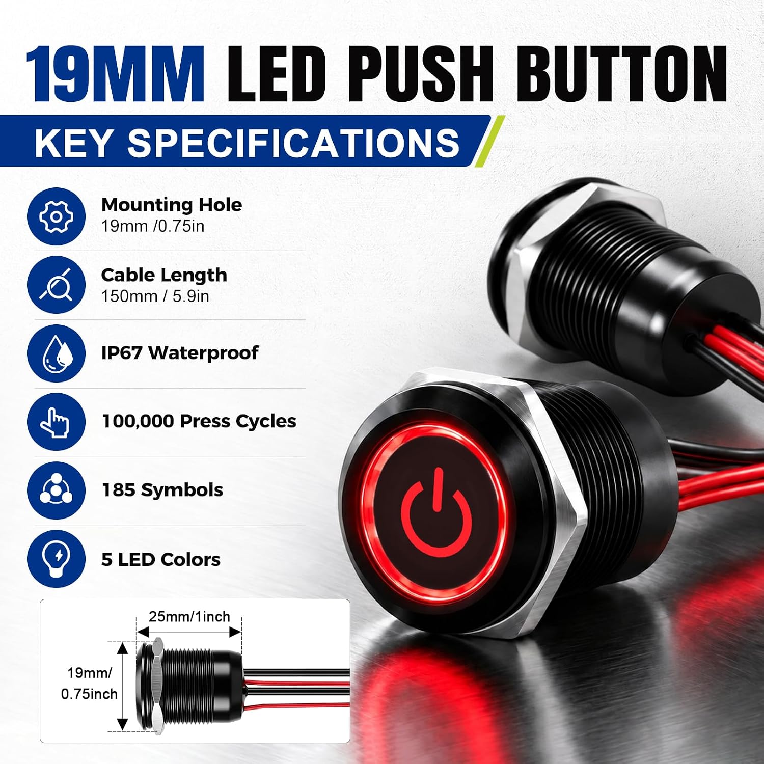 Detalle 2 de FILN 19mm Latching LED Push Button Switch