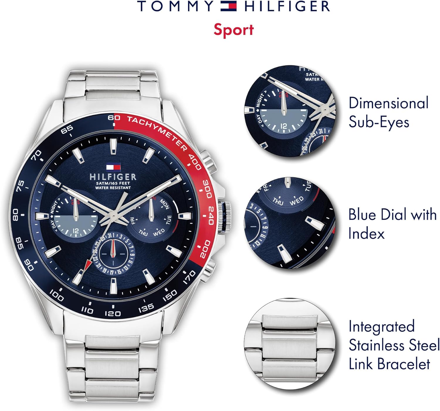 Thumbnail 5 de Tommy Hilfiger Multi Zifferblatt Quarz-Uhr für Herren – Edelstahlarmband, Blaues Zifferblatt