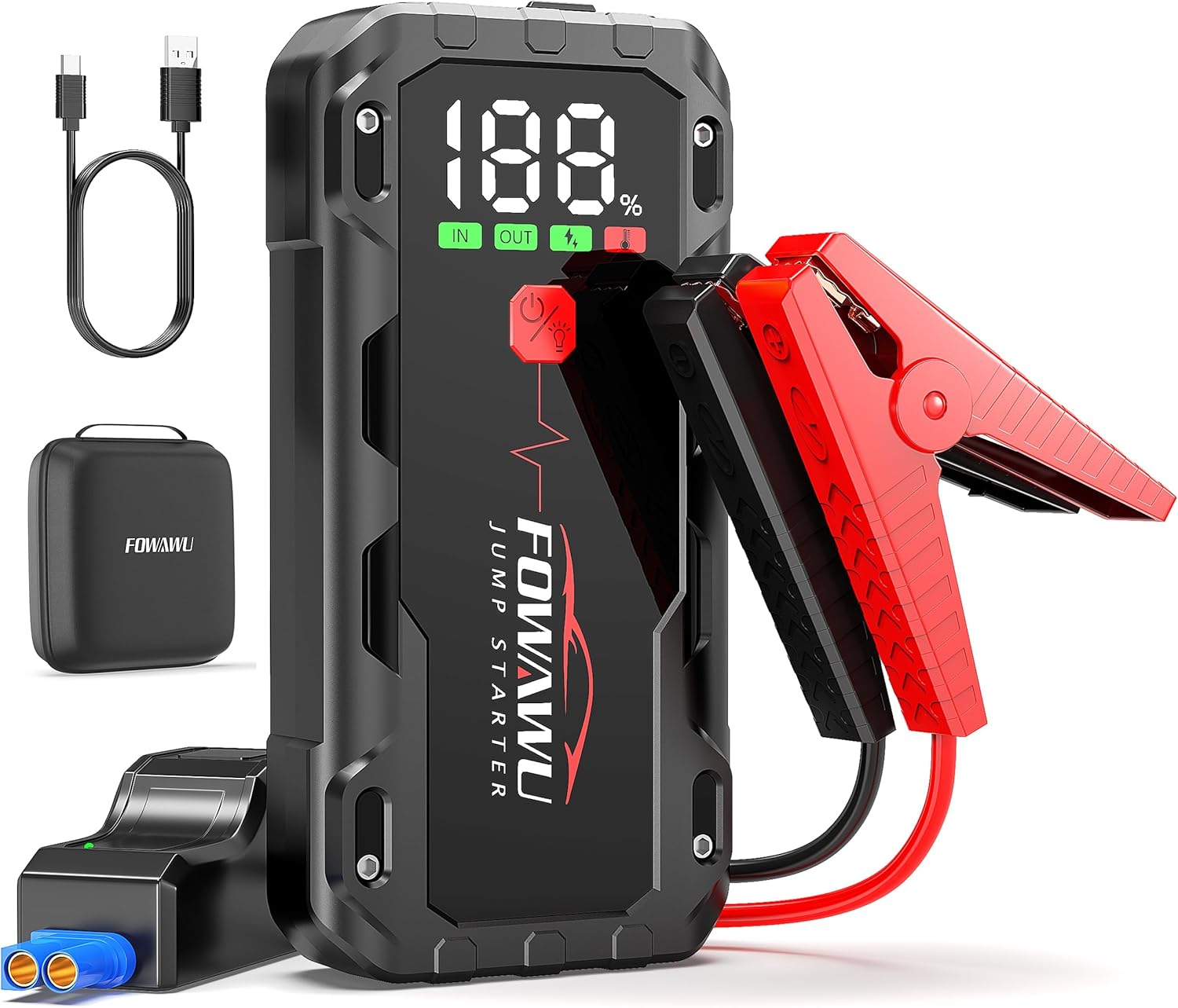 Detalle de FOWAWU 7000A Avviatore Batteria Auto: Powerbank di Emergenza 26800 mAh per Auto/Moto con Sicurezza Intelligente