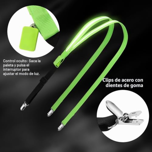 Detalle de Alaoo Gafas LED Luminosas, Conjunto de Gafas + Pajarita + Tirantes Luminosos en Verde
