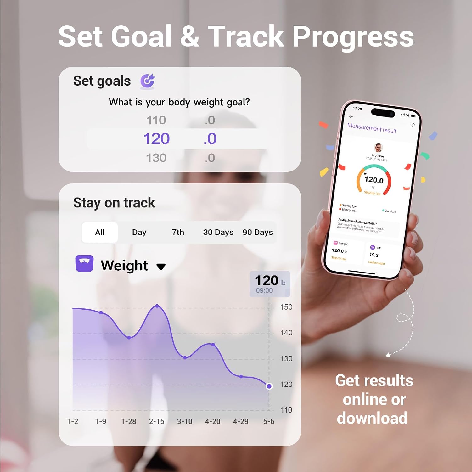 Thumbnail 4 de Ovutek Smart Scale for Body Weight, Pink — 400 lb Capacity with 14 Metrics and Smartphone App